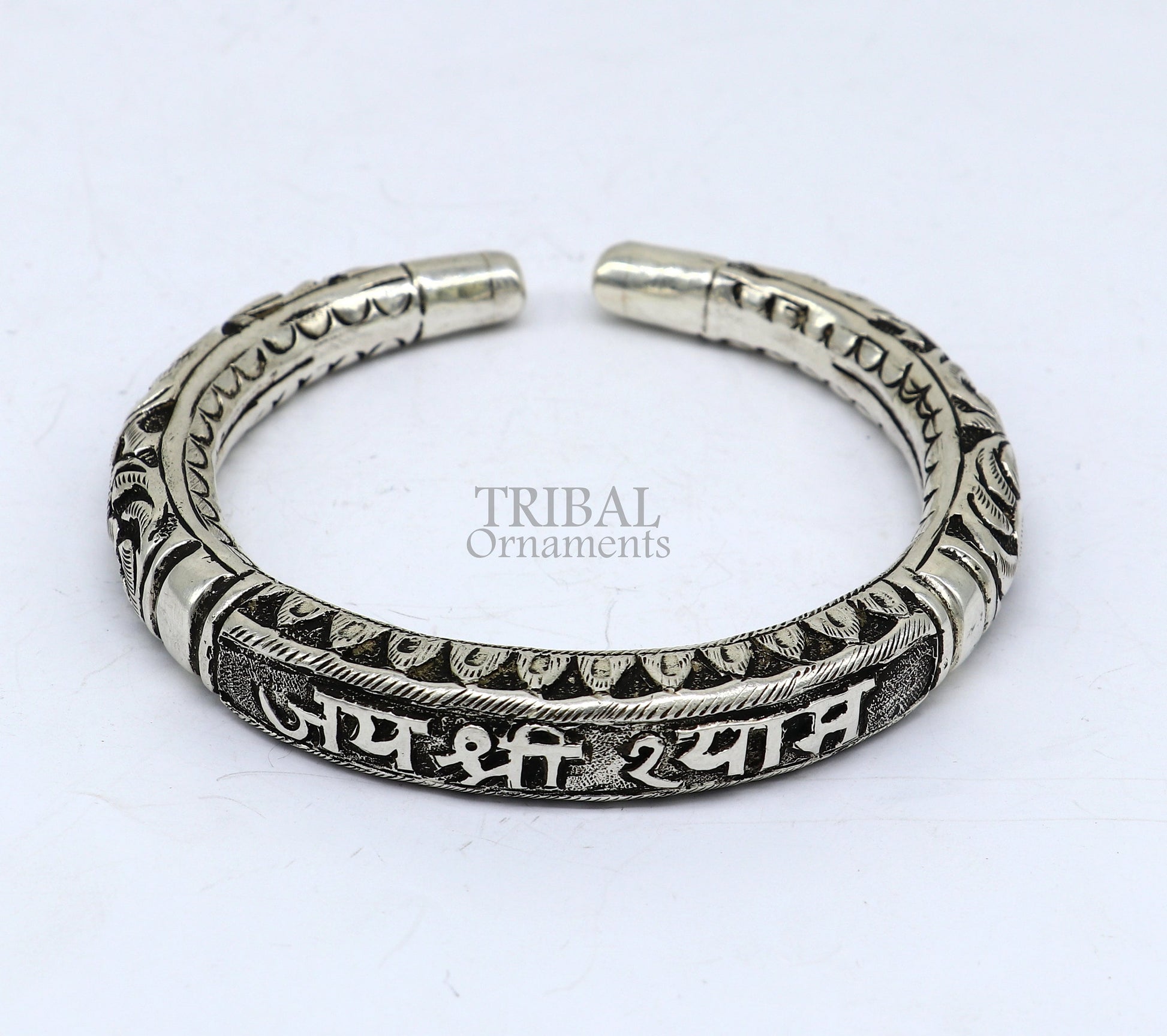 925 Sterling silver handmade chitai work "jai shree shyam" lord krishna mantra bracelet kada best divine unisex tribal ethnic jewelry nsk649 - TRIBAL ORNAMENTS