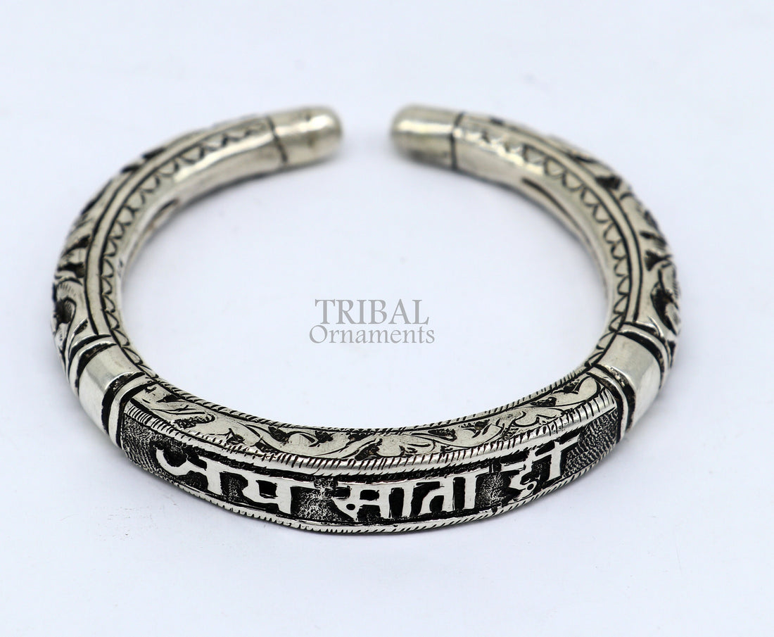 925 sterling silver handmade custom design Divine mantra " Jai Mata Di" Bangle cuff bracelet kada, best gifting unisex tribal jewelry NSK656 - TRIBAL ORNAMENTS