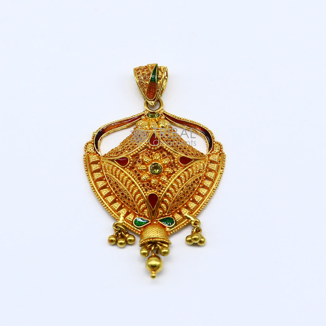 Traditional cultural filigree work trendy 22kt yellow gold handmade unique pendant, amazing ethnic brides pendant jewelry gp24 - TRIBAL ORNAMENTS