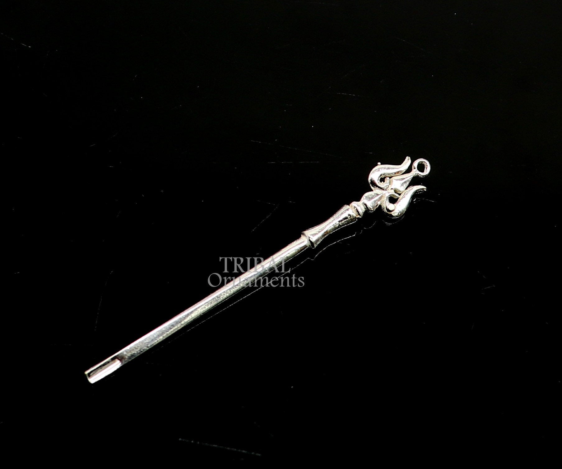 3" inches long handmade solid sterling silver Trident design kum kum sticks, Sindur stick, brides vintage style brides gift su1027 - TRIBAL ORNAMENTS