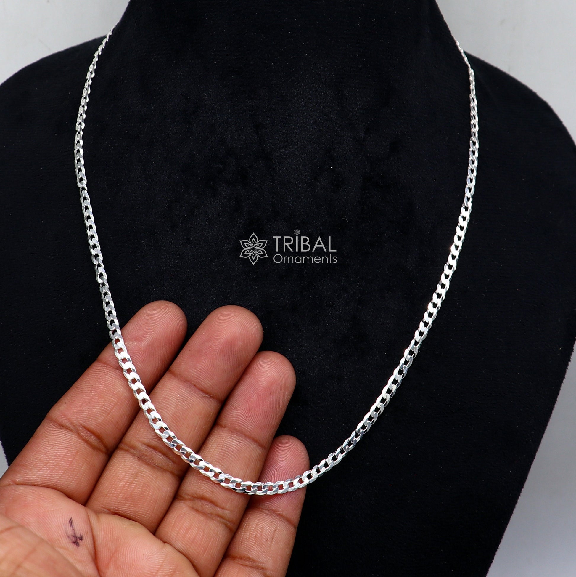 20" 3MM 925 sterling silver handmade solid fancy stylish silver chain necklace curb cuban chain best gifting jewelry from India ch245 - TRIBAL ORNAMENTS