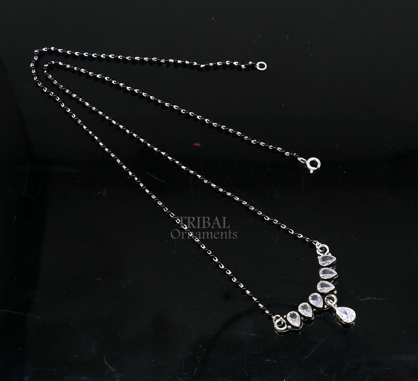 Awesome 925 sterling silver black beads chain necklace, gorgeous flower design pendant, traditional style brides Mangalsutra necklace MS01 - TRIBAL ORNAMENTS