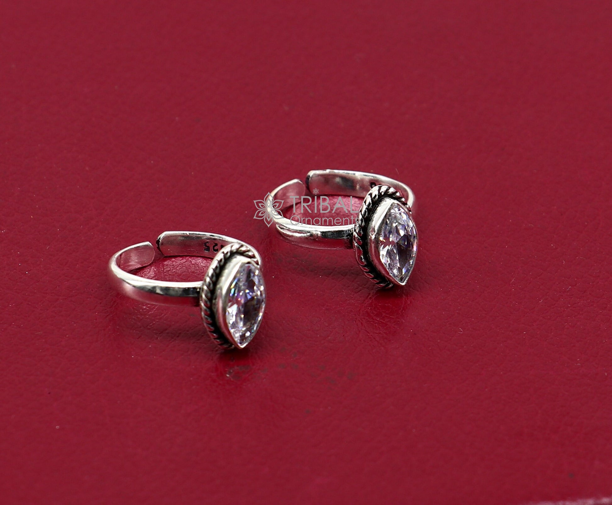 925 sterling silver adjustable size toe ring band Cubic zircon stone tribal belly dance ethnic cultural  jewelry from india ntr88 - TRIBAL ORNAMENTS