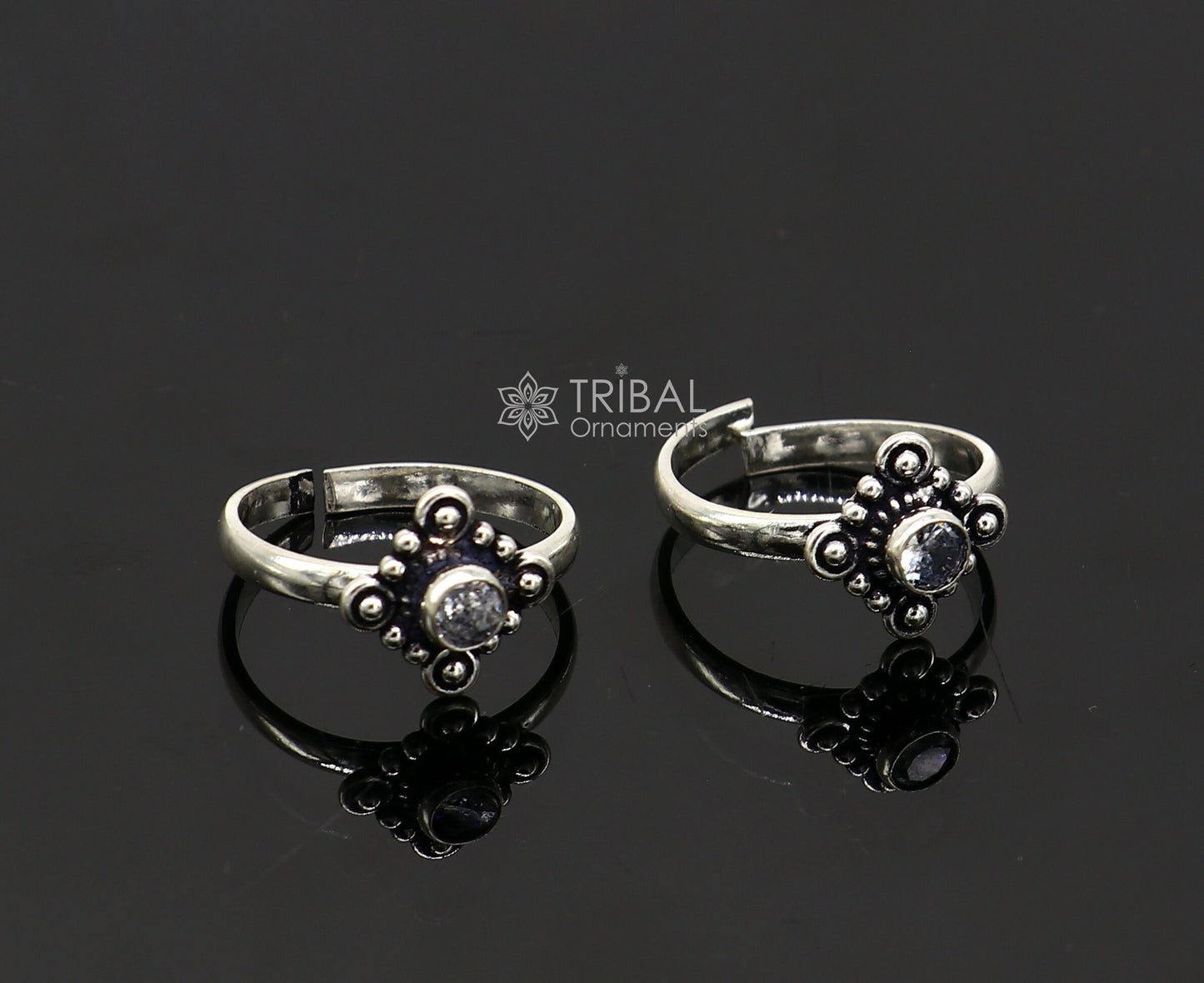 925 sterling silver adjustable size toe ring band cubic zircon stone tribal belly dance ethnic cultural  jewelry from india ntr91 - TRIBAL ORNAMENTS