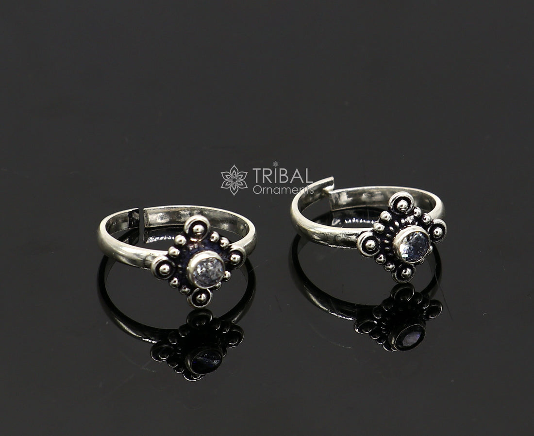 925 sterling silver adjustable size toe ring band cubic zircon stone tribal belly dance ethnic cultural  jewelry from india ntr91 - TRIBAL ORNAMENTS