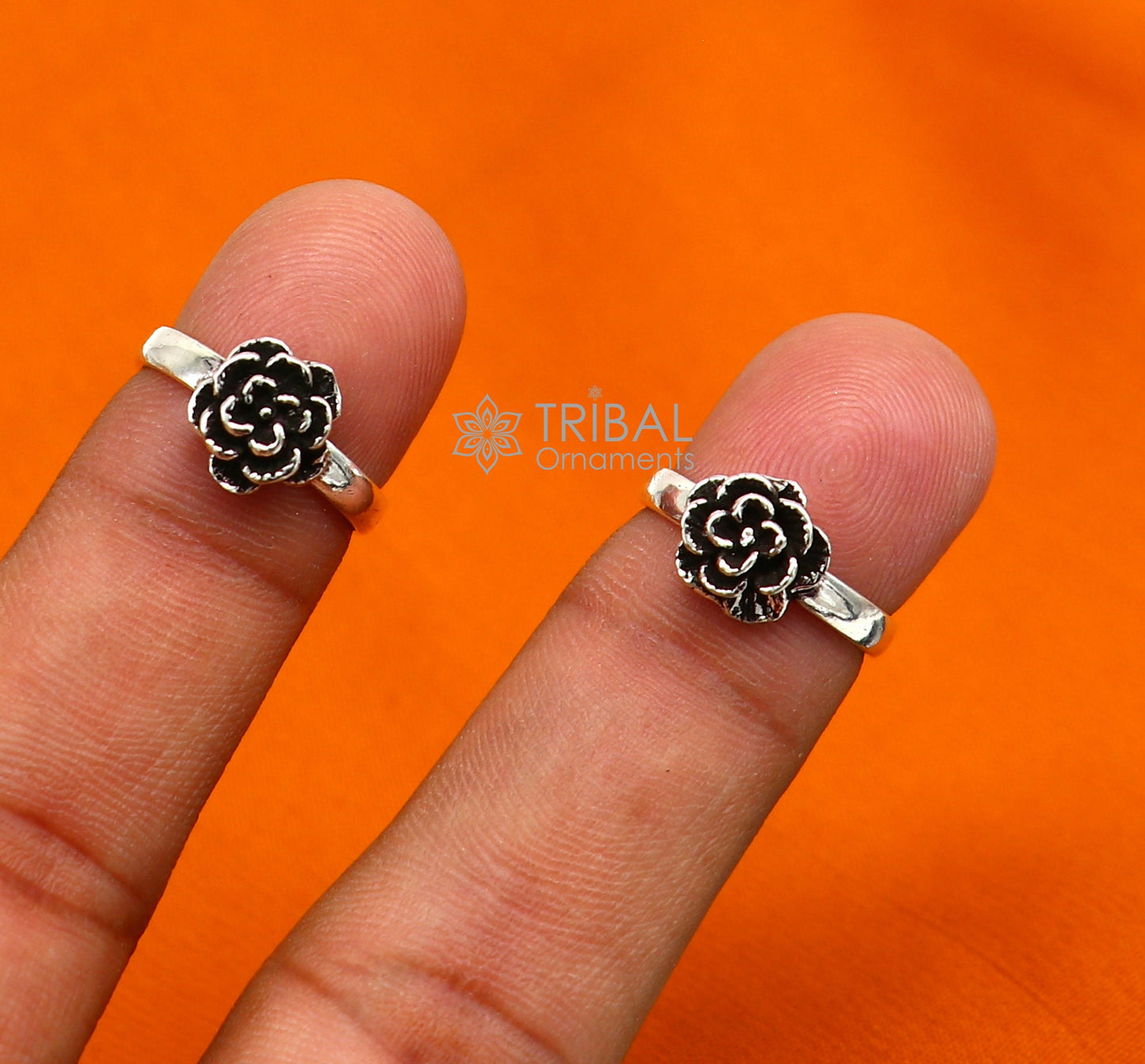 925 sterling silver adjustable size toe ring band rose flower design tribal belly dance ethnic cultural  jewelry from india ntr94 - TRIBAL ORNAMENTS