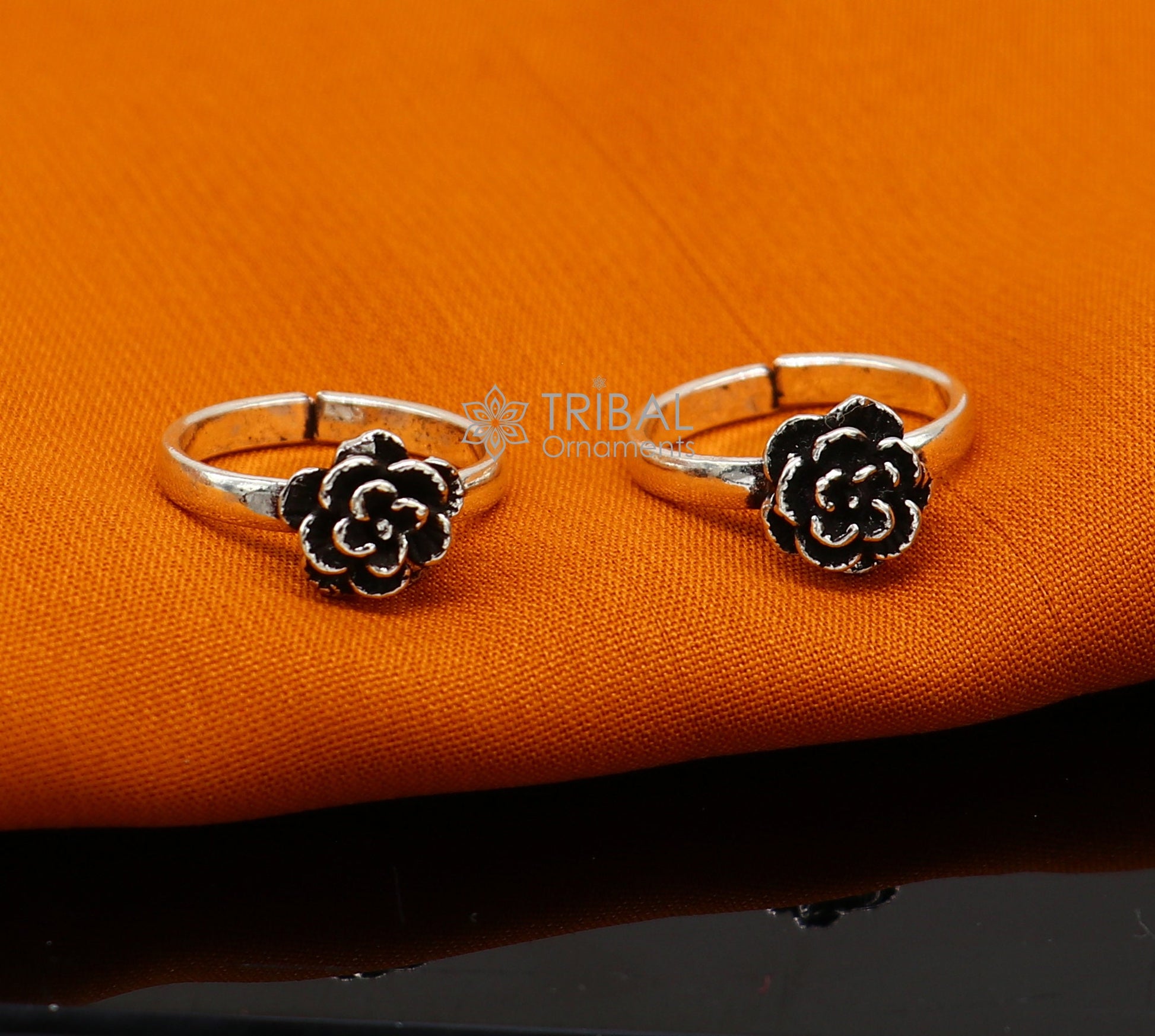 925 sterling silver adjustable size toe ring band rose flower design tribal belly dance ethnic cultural  jewelry from india ntr94 - TRIBAL ORNAMENTS