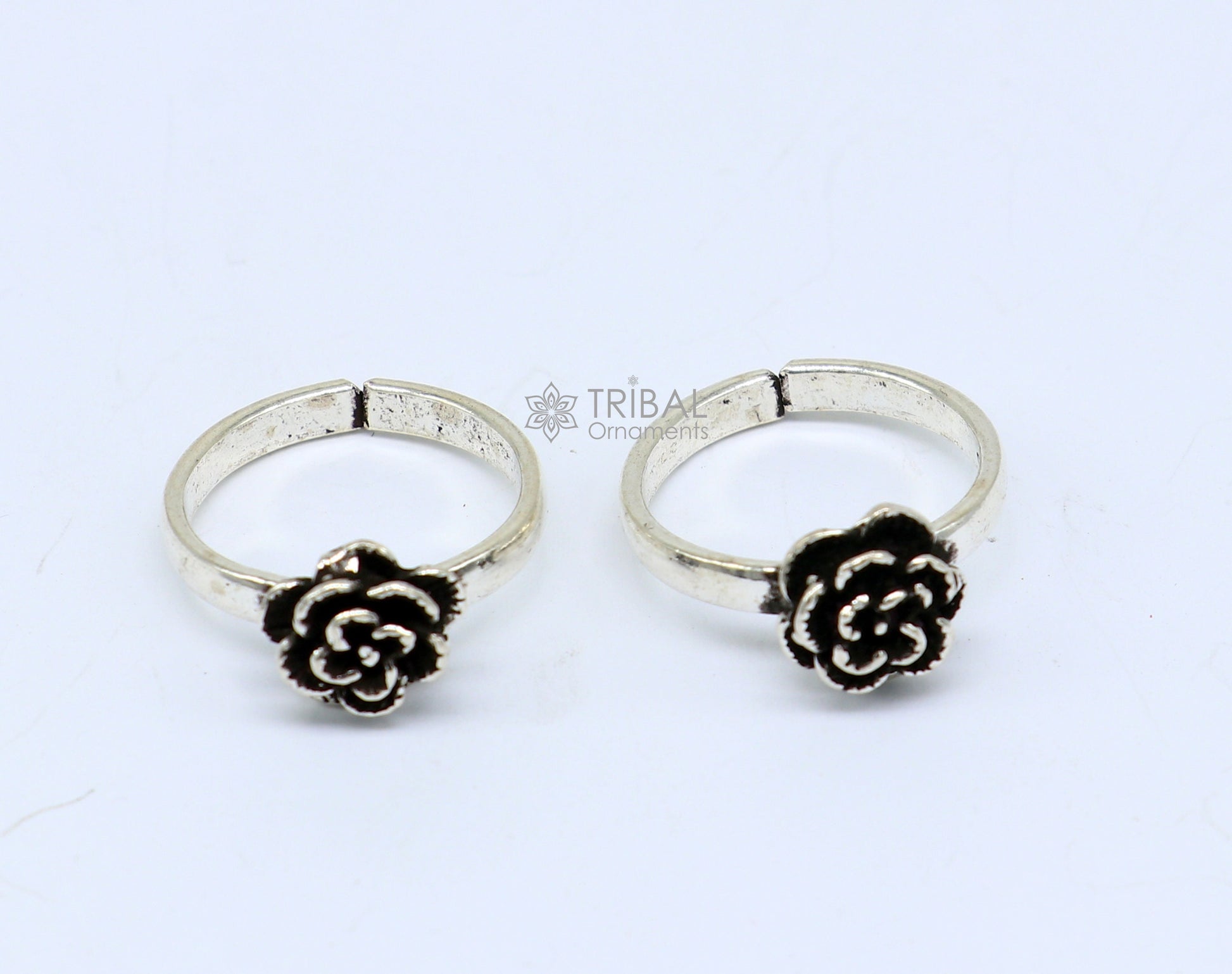 925 sterling silver adjustable size toe ring band rose flower design tribal belly dance ethnic cultural  jewelry from india ntr94 - TRIBAL ORNAMENTS