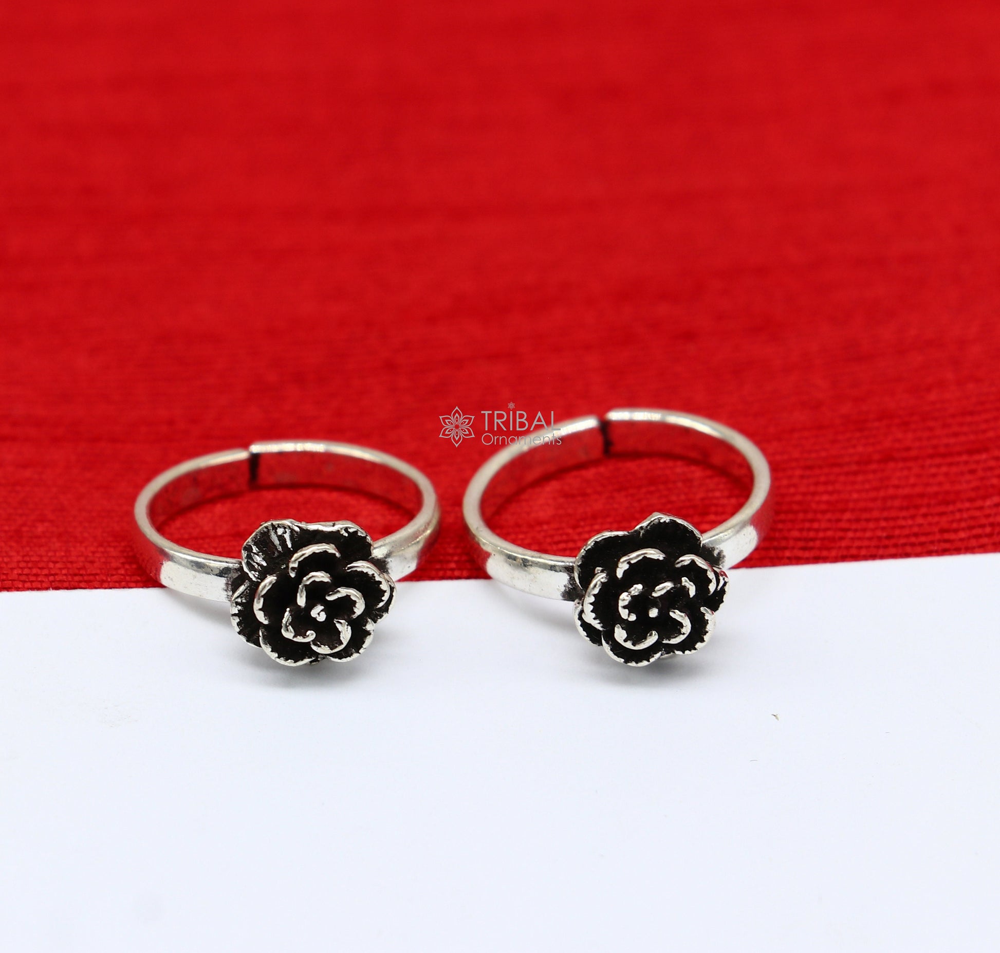 925 sterling silver adjustable size toe ring band rose flower design tribal belly dance ethnic cultural  jewelry from india ntr94 - TRIBAL ORNAMENTS