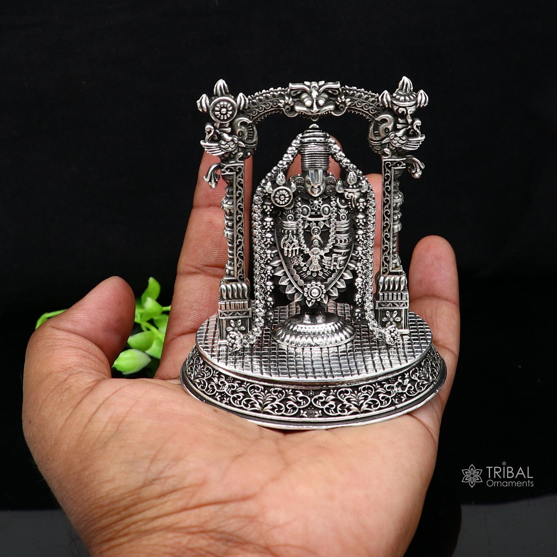 3.5" 925 sterling silver stylish Hindu idol tirupati balaji statue sculpture figurine amazing design Krishna statue gifting jewelry art604 - TRIBAL ORNAMENTS