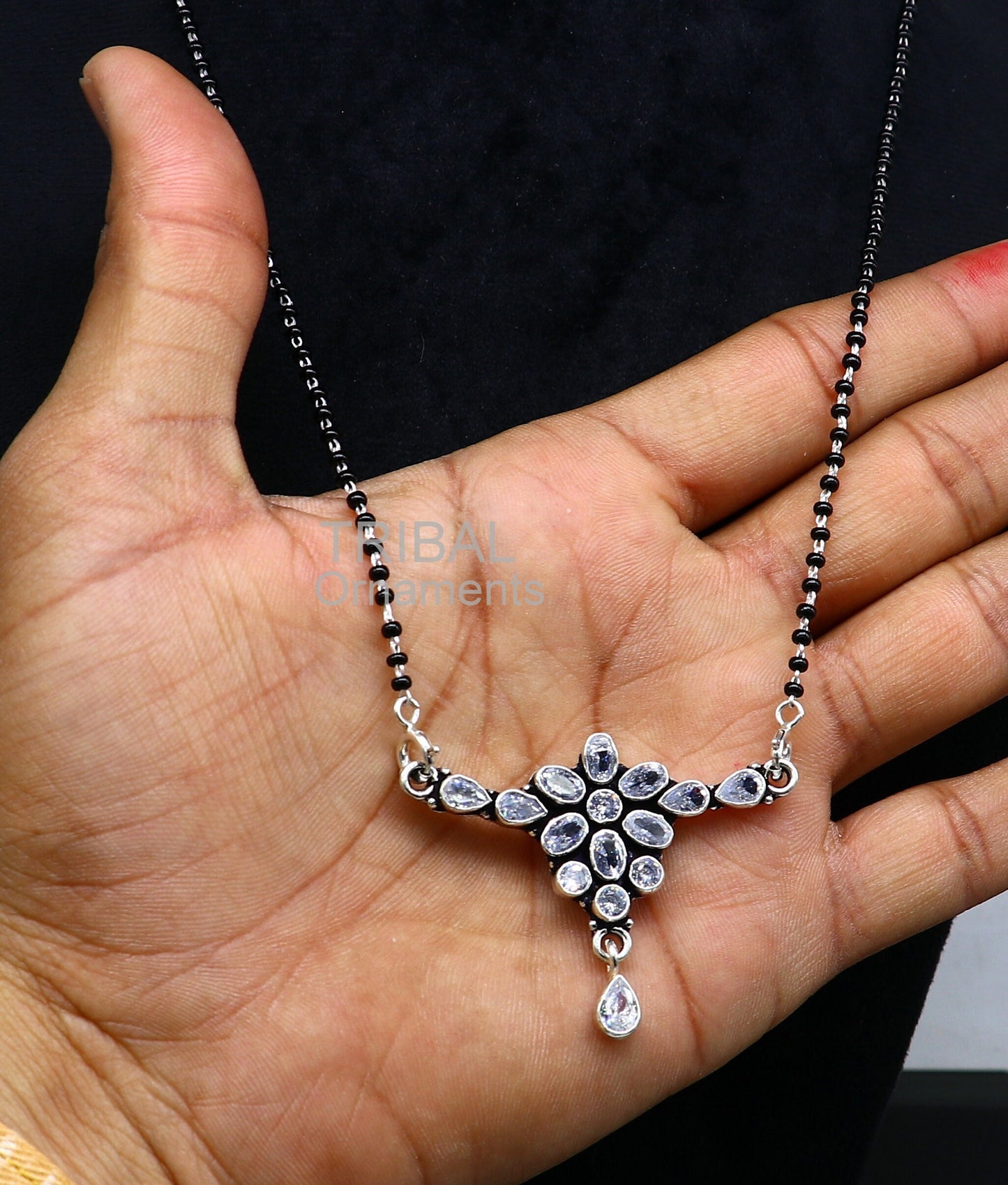 Cultural trendy style 925 sterling silver black beads mangal sutra necklace daily use brides Mangalsutra chunky necklace Mangal Sutra ms29 - TRIBAL ORNAMENTS