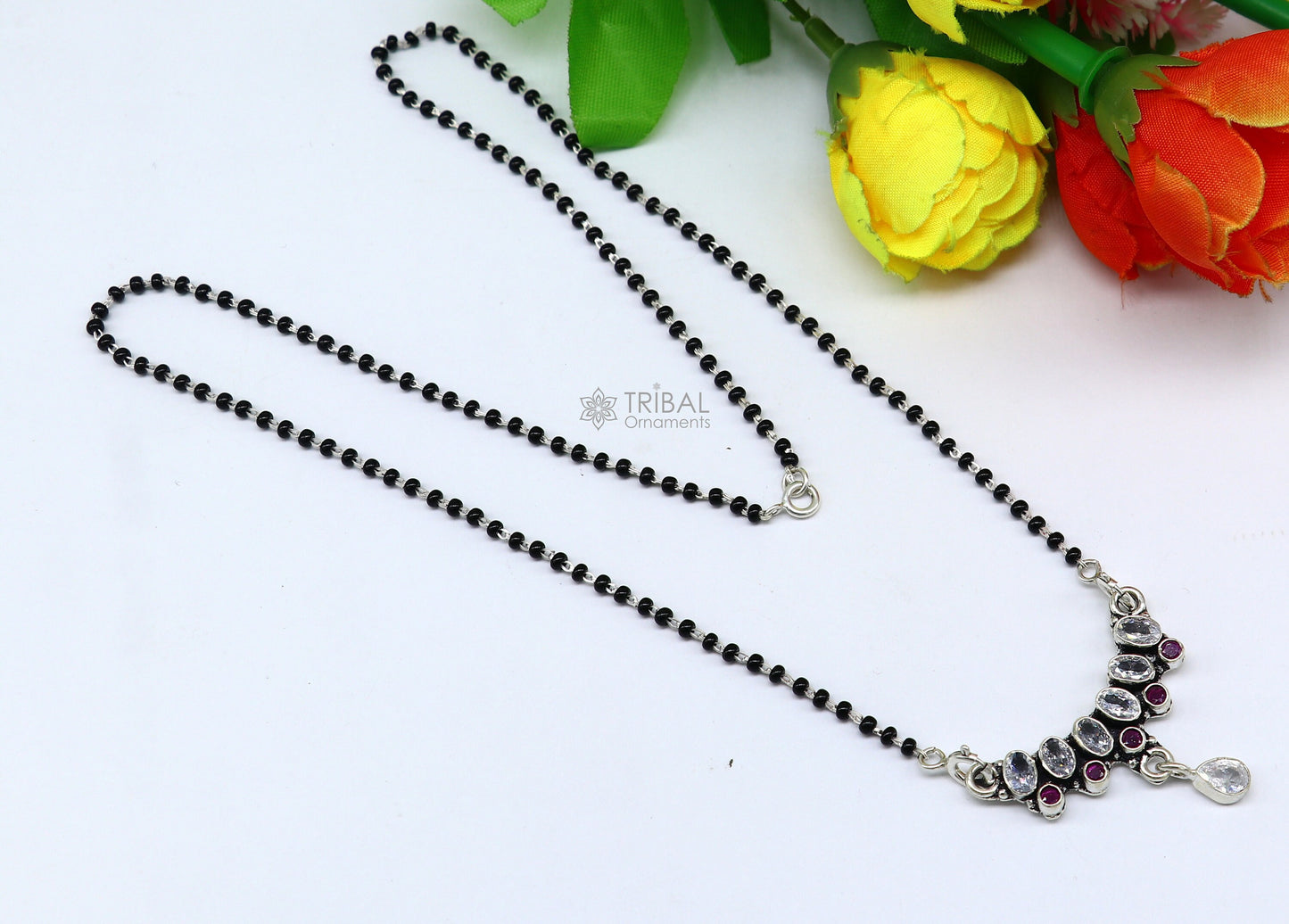 925 sterling silver black beads and cut stone mangal sutra necklace for Every Occasion brides Mangalsutra chunky necklace ms41 - TRIBAL ORNAMENTS
