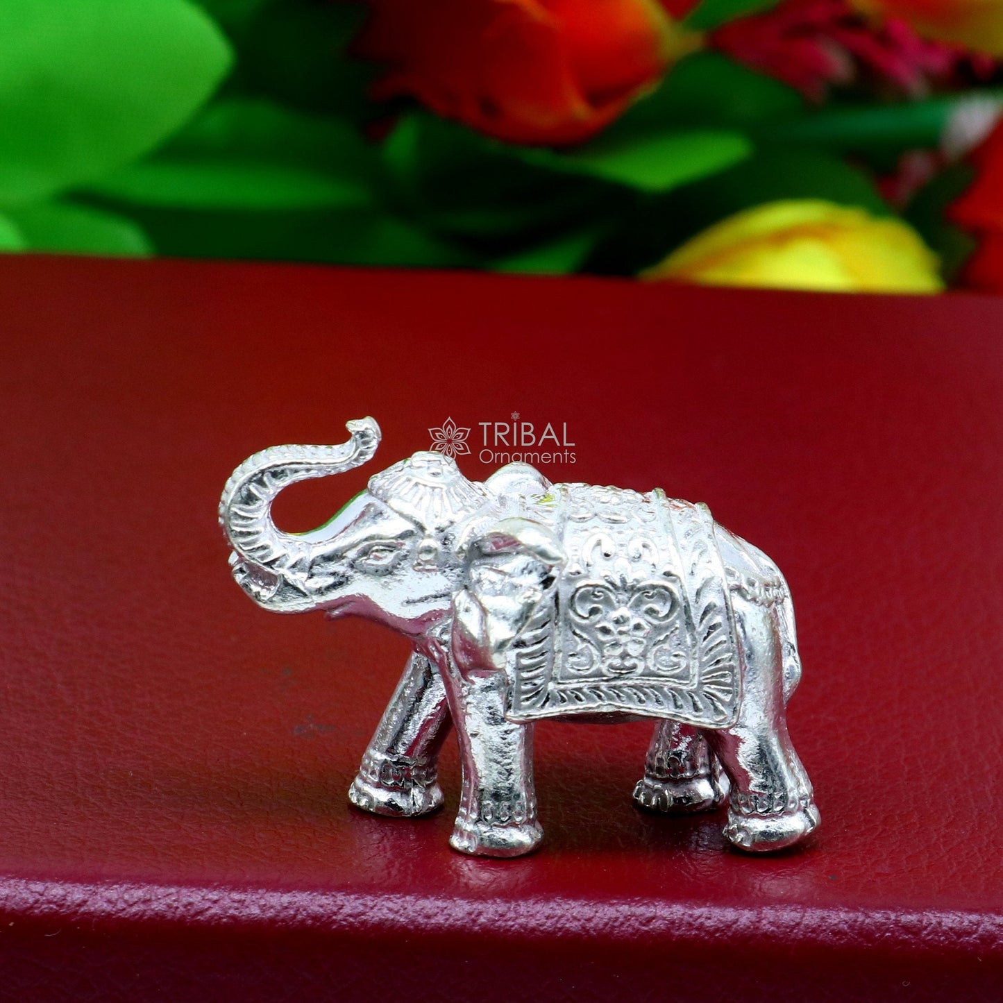 Fully solid 925 Sterling silver Elephant statue/ figurine sculpture, best gifting or puja article figurine for wealth and prosperity art608 - TRIBAL ORNAMENTS