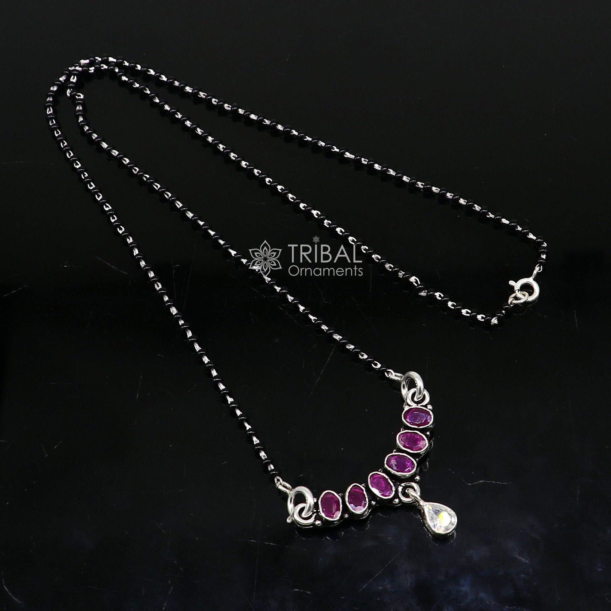 925 sterling silver black beads and red cut stone mangal sutra necklace for Every Occasion brides Mangalsutra chunky necklace ms47 - TRIBAL ORNAMENTS