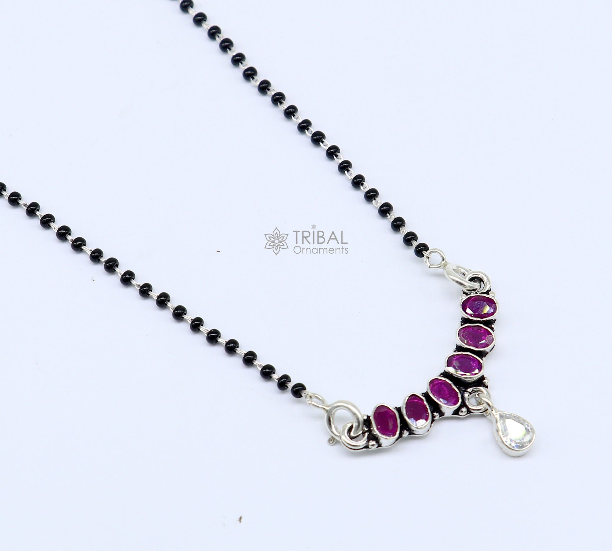 925 sterling silver black beads and red cut stone mangal sutra necklace for Every Occasion brides Mangalsutra chunky necklace ms47 - TRIBAL ORNAMENTS