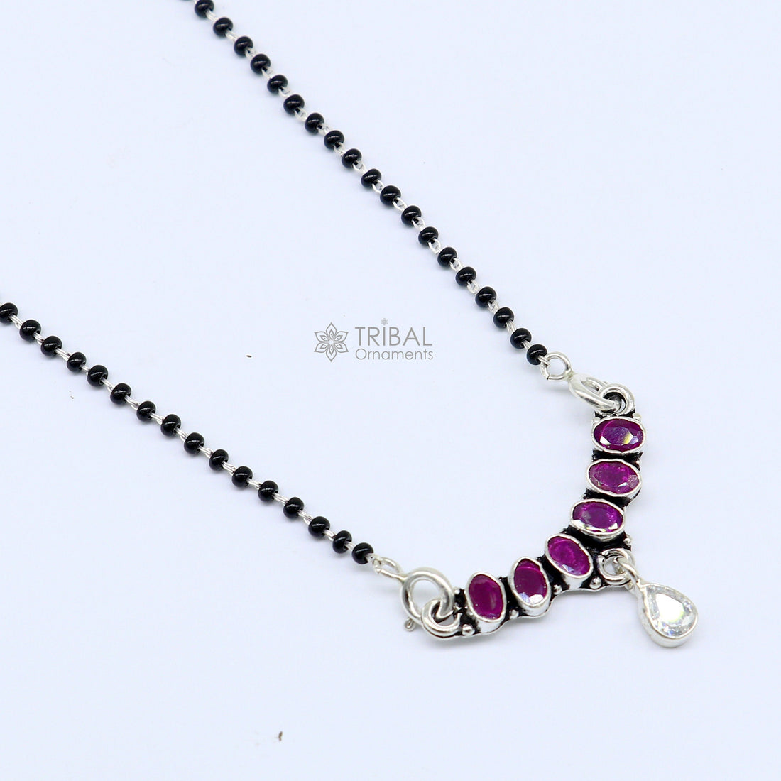 925 sterling silver black beads and red cut stone mangal sutra necklace for Every Occasion brides Mangalsutra chunky necklace ms47 - TRIBAL ORNAMENTS