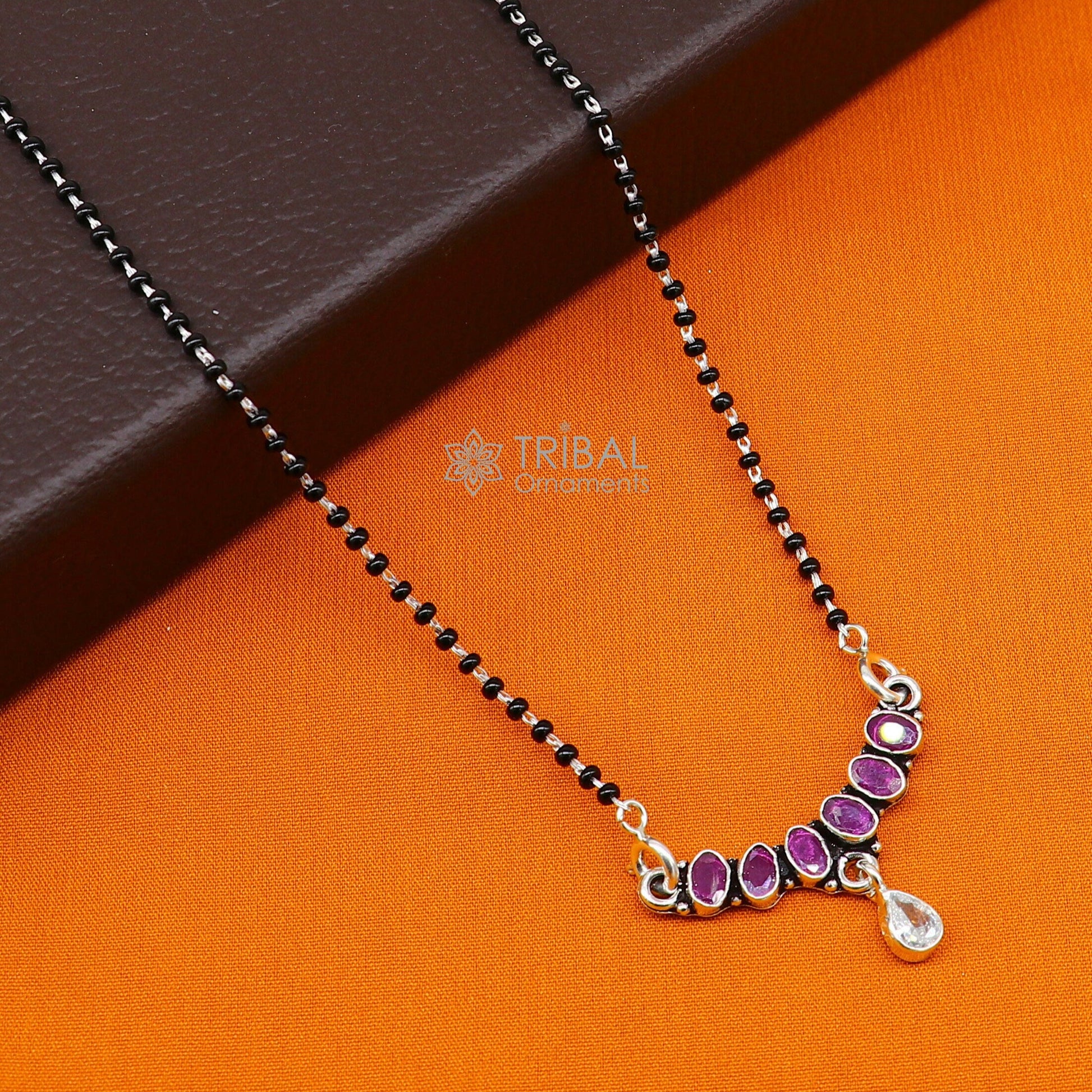 925 sterling silver black beads and red cut stone mangal sutra necklace for Every Occasion brides Mangalsutra chunky necklace ms47 - TRIBAL ORNAMENTS
