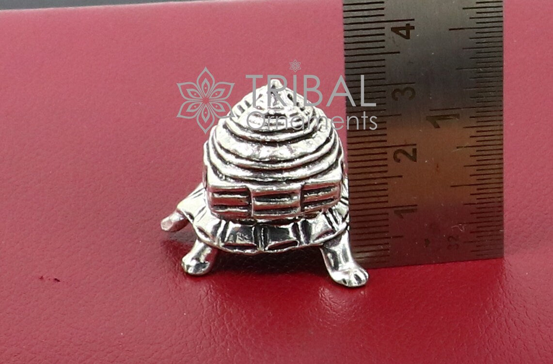 925 silver vintage design small tortoise statue sculpture with shree yantram pyramid  best puja article collection silver figurine art612 - TRIBAL ORNAMENTS