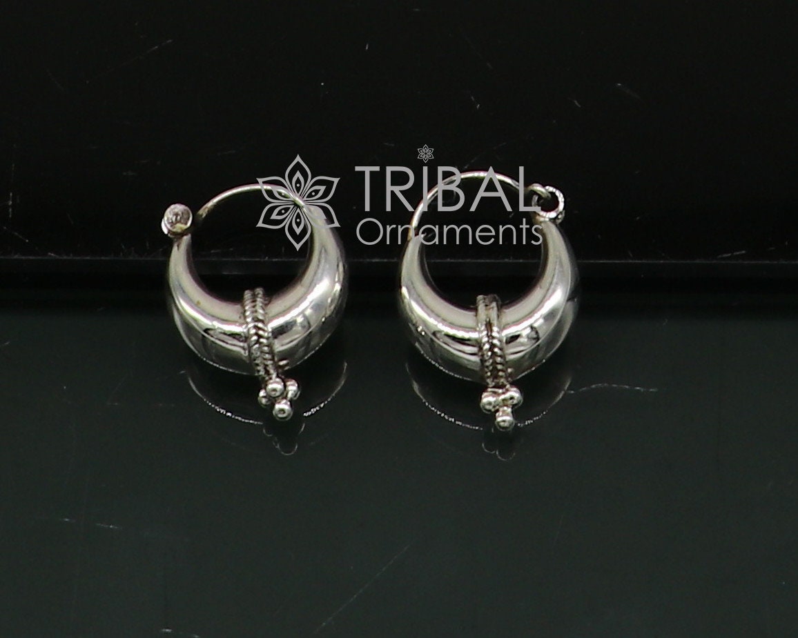 Exclusive 925 sterling silver Handmade vintage ethnic style small hoops earrings unisex tribal stylish unique Bali jewelry India S1150 - TRIBAL ORNAMENTS