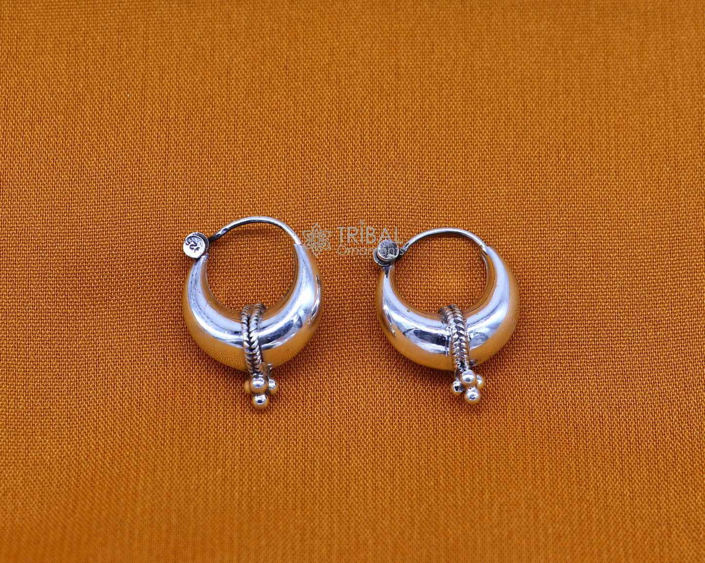 Exclusive 925 sterling silver Handmade vintage ethnic style small hoops earrings unisex tribal stylish unique Bali jewelry India S1150 - TRIBAL ORNAMENTS