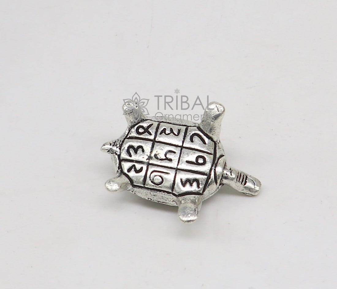 925 sterling silver Solid design small tortoise statue sculpture puja article collection silver figurine for wealth and prosperity art613 - TRIBAL ORNAMENTS