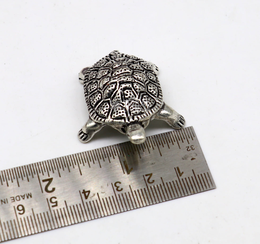 925 sterling silver Solid design small tortoise statue sculpture puja article collection silver figurine for wealth and prosperity art613 - TRIBAL ORNAMENTS