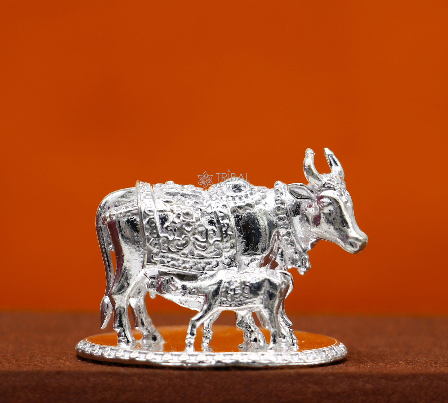 Divine cow with calf 925 sterling silver vintage design Kamdhenu cow, deity's cow, wishing cow, silver worshipping puja art653 - TRIBAL ORNAMENTS
