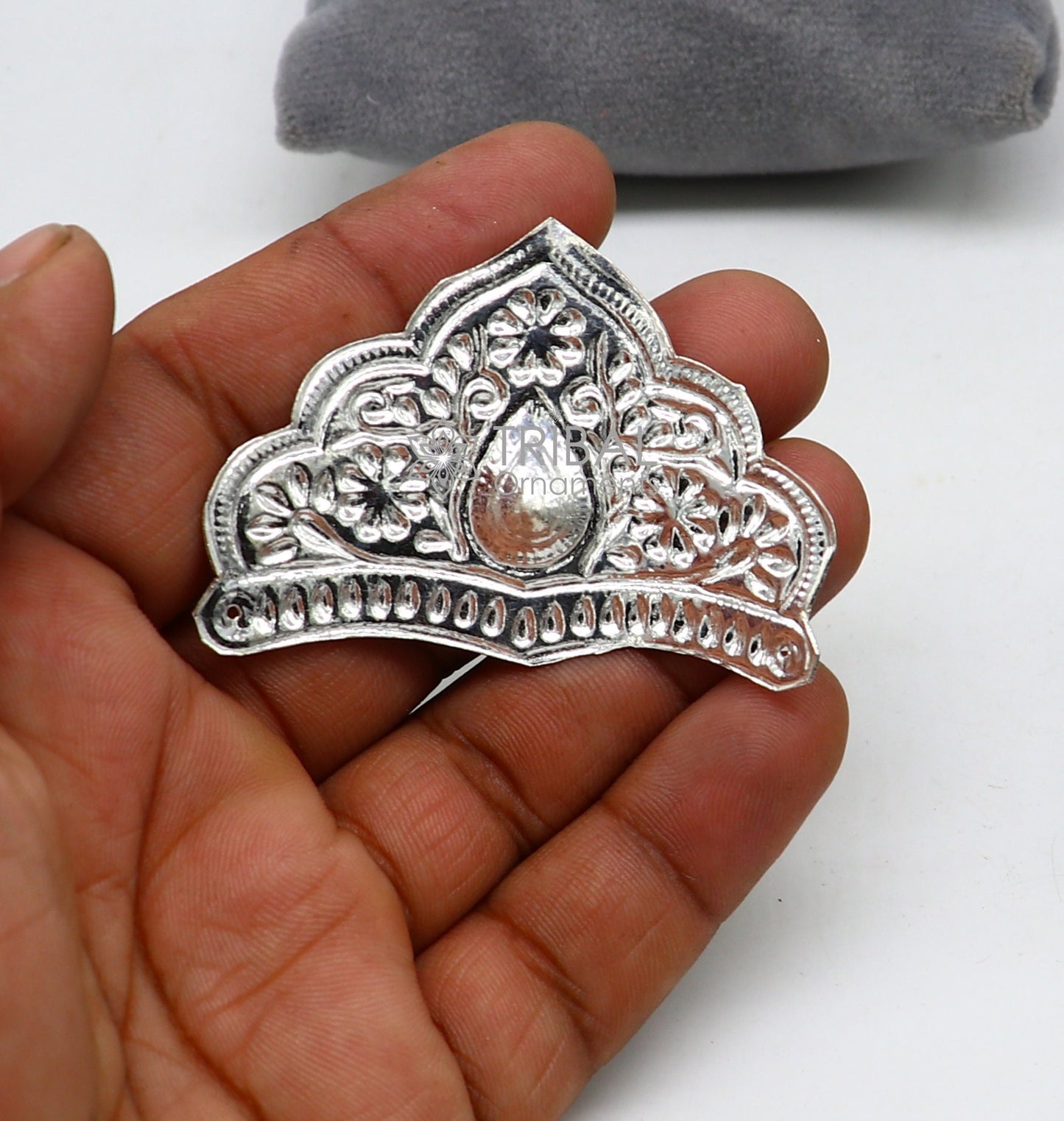 Pure 925 sterling silver vintage antique design mukut (crown), amazing handmade enamel design silver god crown home temple god hat su01031 - TRIBAL ORNAMENTS