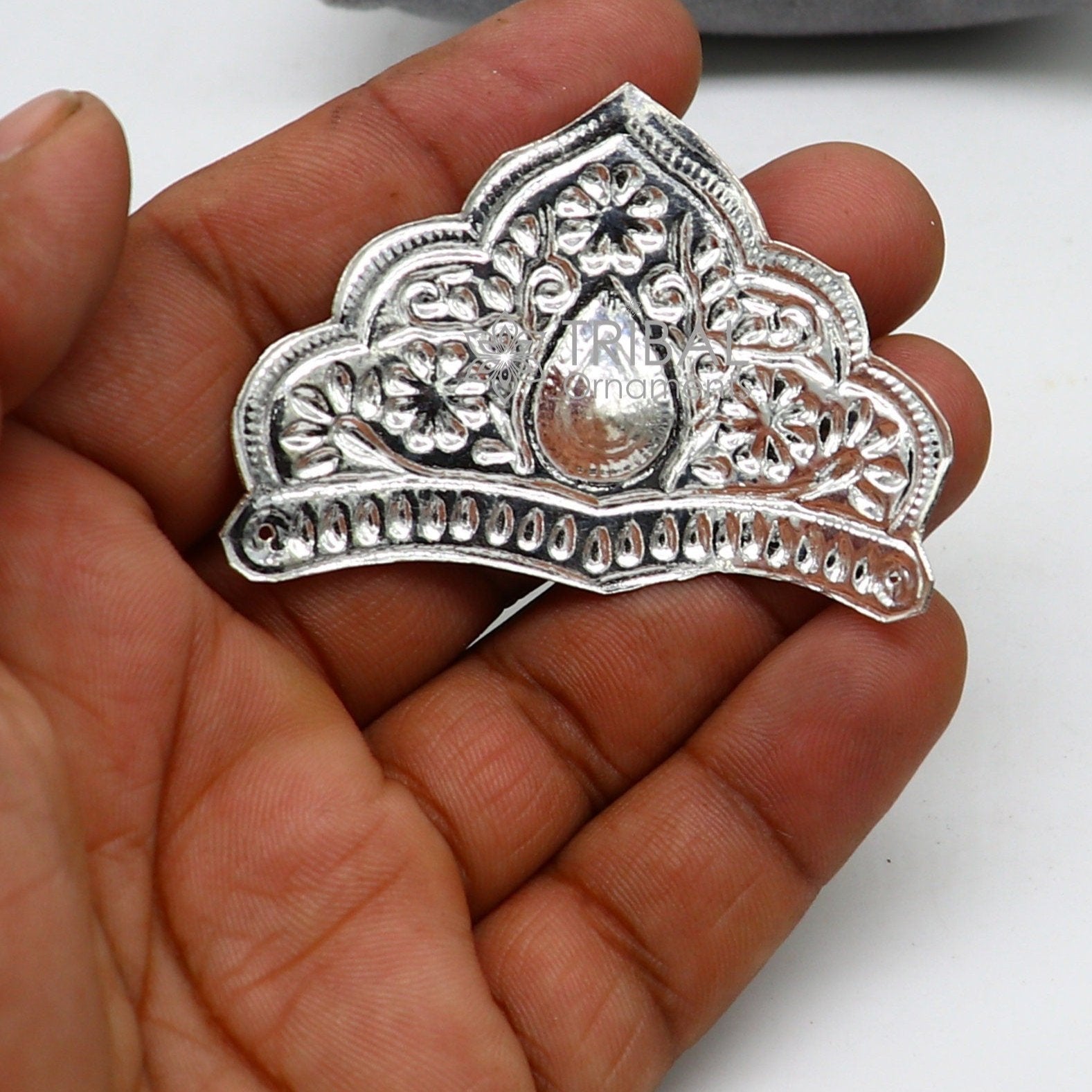 Pure 925 sterling silver vintage antique design mukut (crown), amazing handmade enamel design silver god crown home temple god hat su01031 - TRIBAL ORNAMENTS