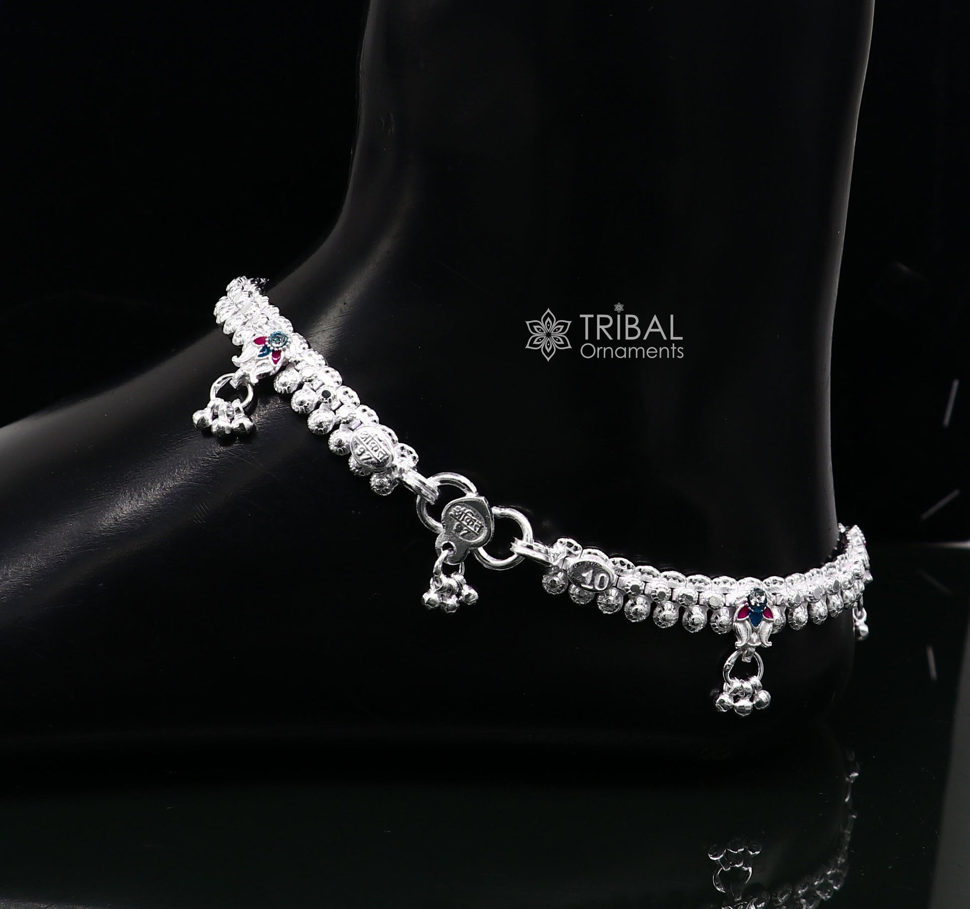 10" Gorgeous flexible anklet real 925 sterling silver handmade vintage design ankle bracelet excellent tribal  ethnic brides jewelry ank542 - TRIBAL ORNAMENTS