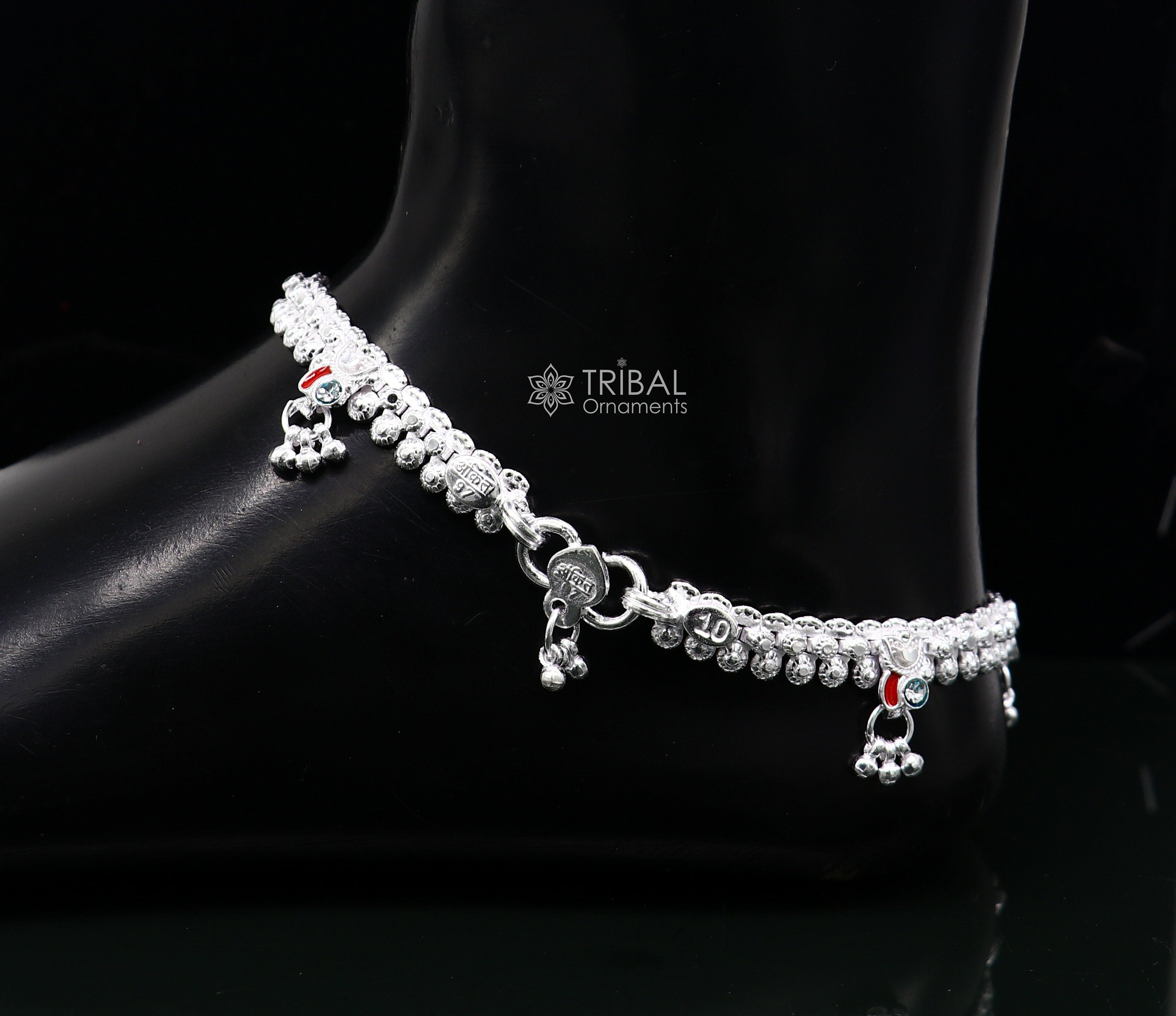 10 ethnic traditional cultural 925 sterling silver handmade vintage design ankle  bracelet excellent tribal brides girls jewelry ank544  TRIBAL ORNAMENTS