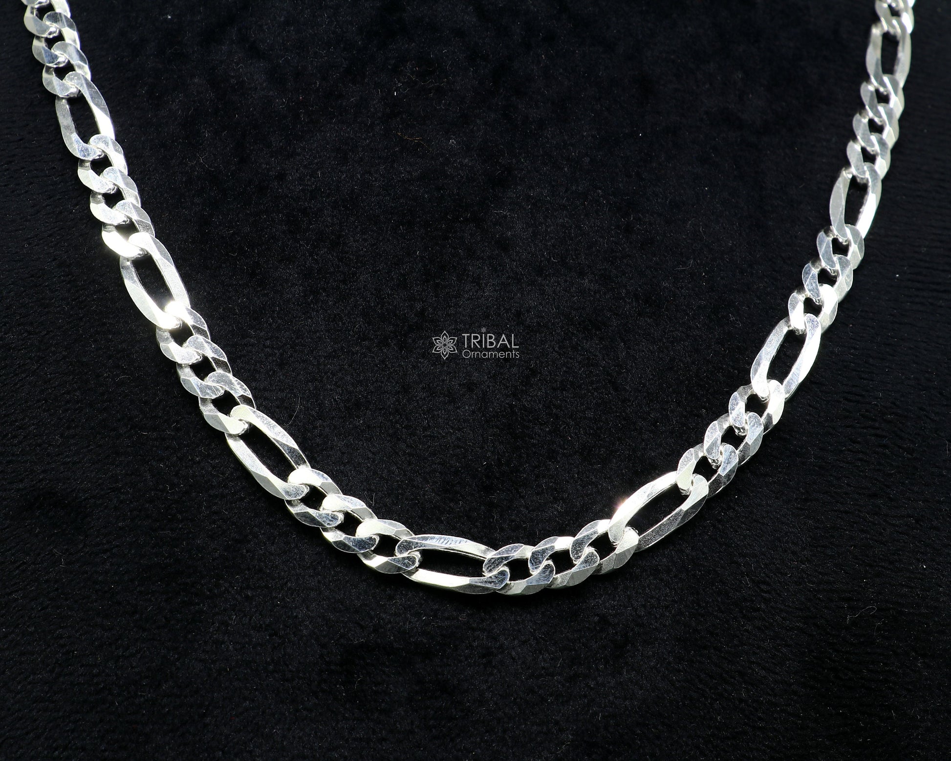 20" 7 MM 925 sterling silver handmade solid figaro chain stylish silver chain necklace, unisex chain best gifting jewelry from India ch230 - TRIBAL ORNAMENTS