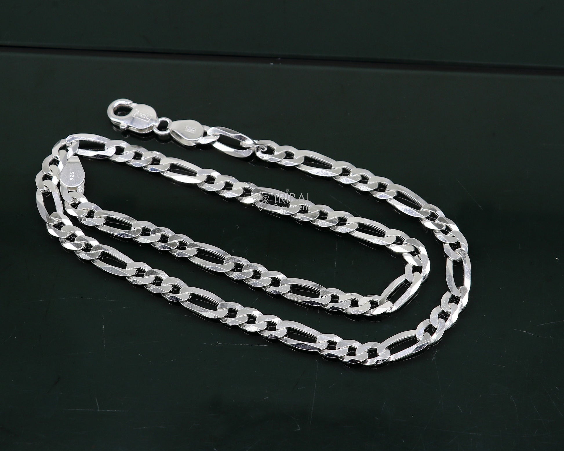 20" 7 MM 925 sterling silver handmade solid figaro chain stylish silver chain necklace, unisex chain best gifting jewelry from India ch230 - TRIBAL ORNAMENTS