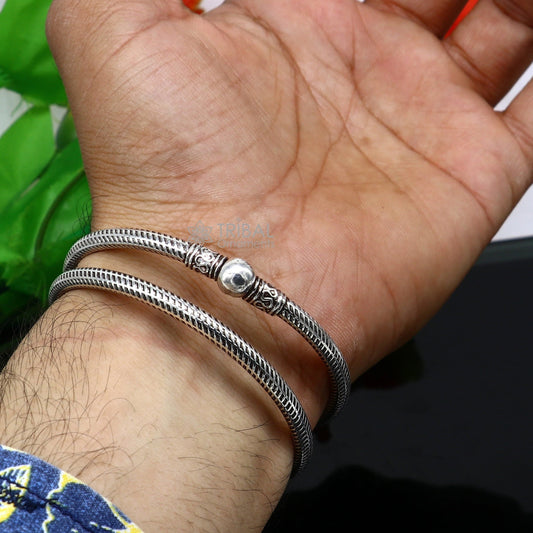 Pure 925 sterling silver unique vintage style bangle bracelet kada, excellent classical gifting bangle men's or girls ethnic jewelry nsk670 - TRIBAL ORNAMENTS