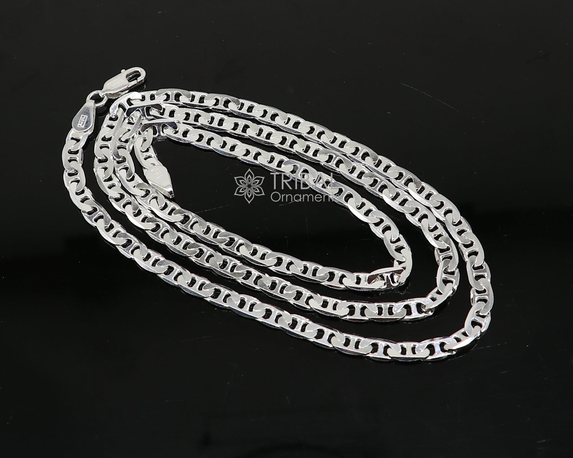 24" 4MM 925 sterling silver handmade solid fancy stylish silver chain necklace Nawabi chain best gifting jewelry from India ch243 - TRIBAL ORNAMENTS