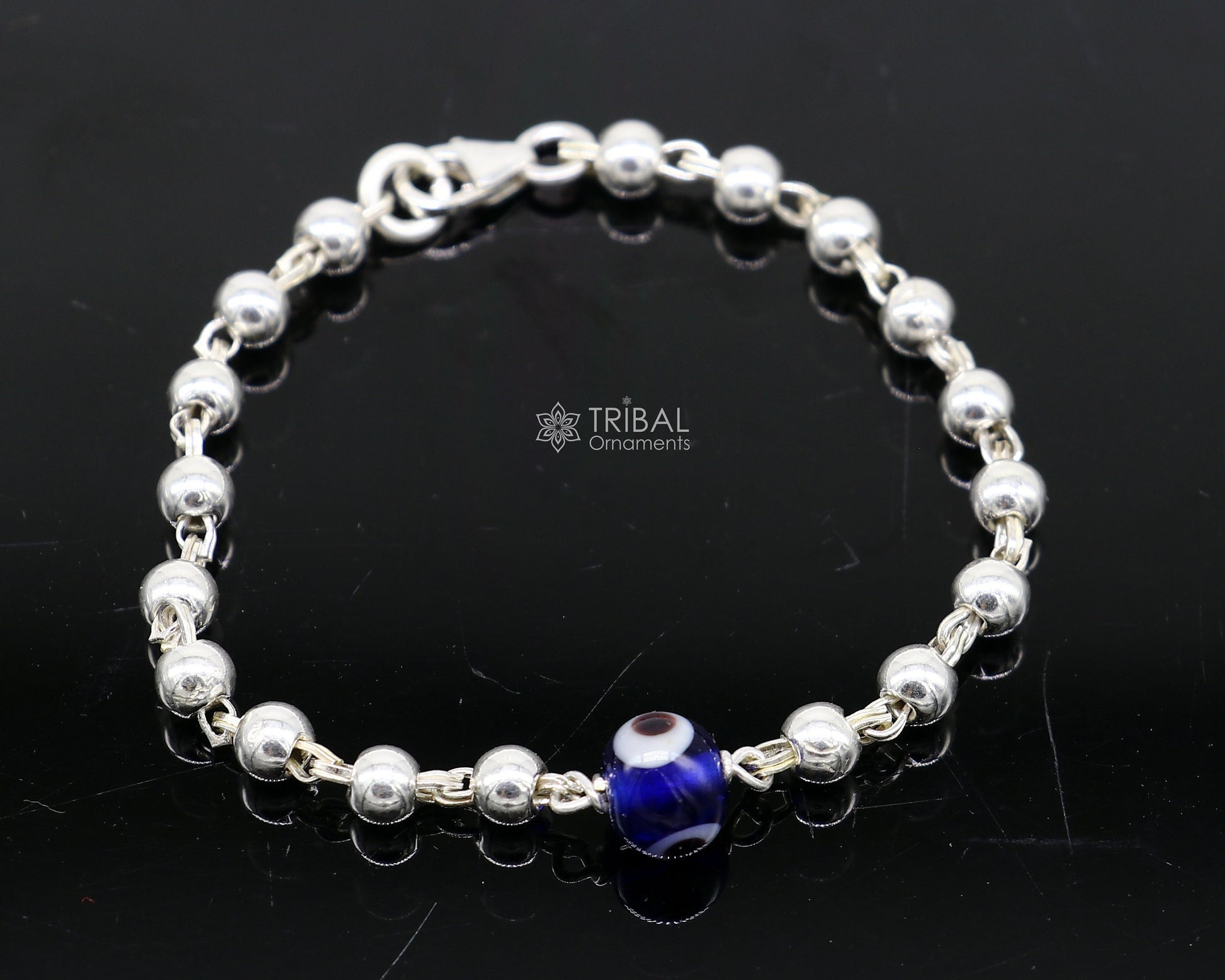 All sizes evil eye with 925 sterling silver beaded bracelet or anklet for girls and kids/your baby, silver Nazariya/nazarbattu bbr502 - TRIBAL ORNAMENTS