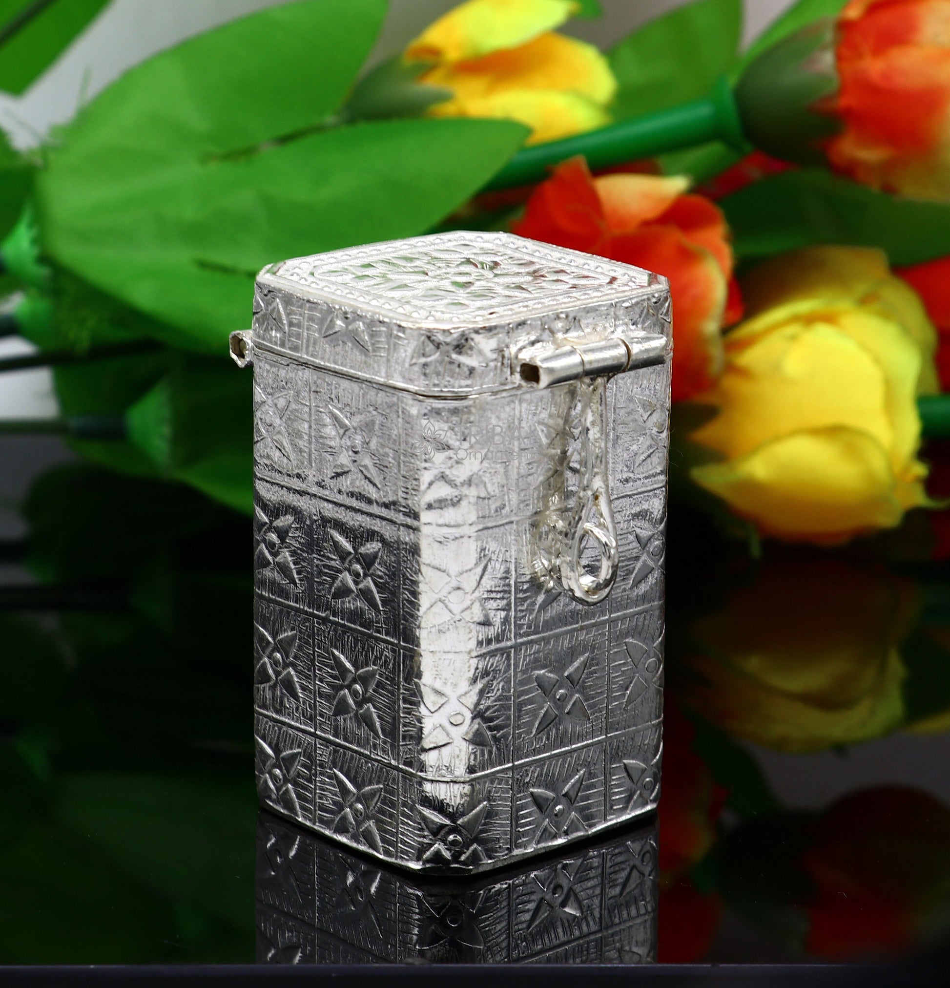 2.2" 925 silver utensils vintage style trinket box, container/casket box bridal floral work box, jewelry box silver utensils stb769 - TRIBAL ORNAMENTS