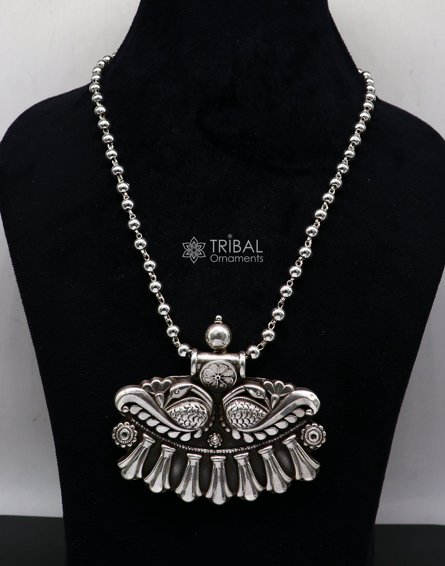 Vintage cultural design trendy 925 sterling silver handmade pendant style ethnic tribal functional long necklace jewelry India nsp584 - TRIBAL ORNAMENTS