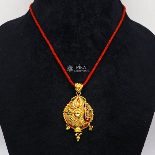 Traditional cultural filigree work trendy 22kt yellow gold handmade unique pendant, amazing ethnic brides pendant jewelry gp23 - TRIBAL ORNAMENTS