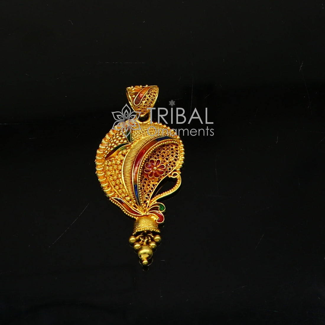 Handcrafted Traditional cultural filigree work trendy 22kt yellow gold unique functional pendant, amazing ethnic brides pendant jewelry gp24 - TRIBAL ORNAMENTS