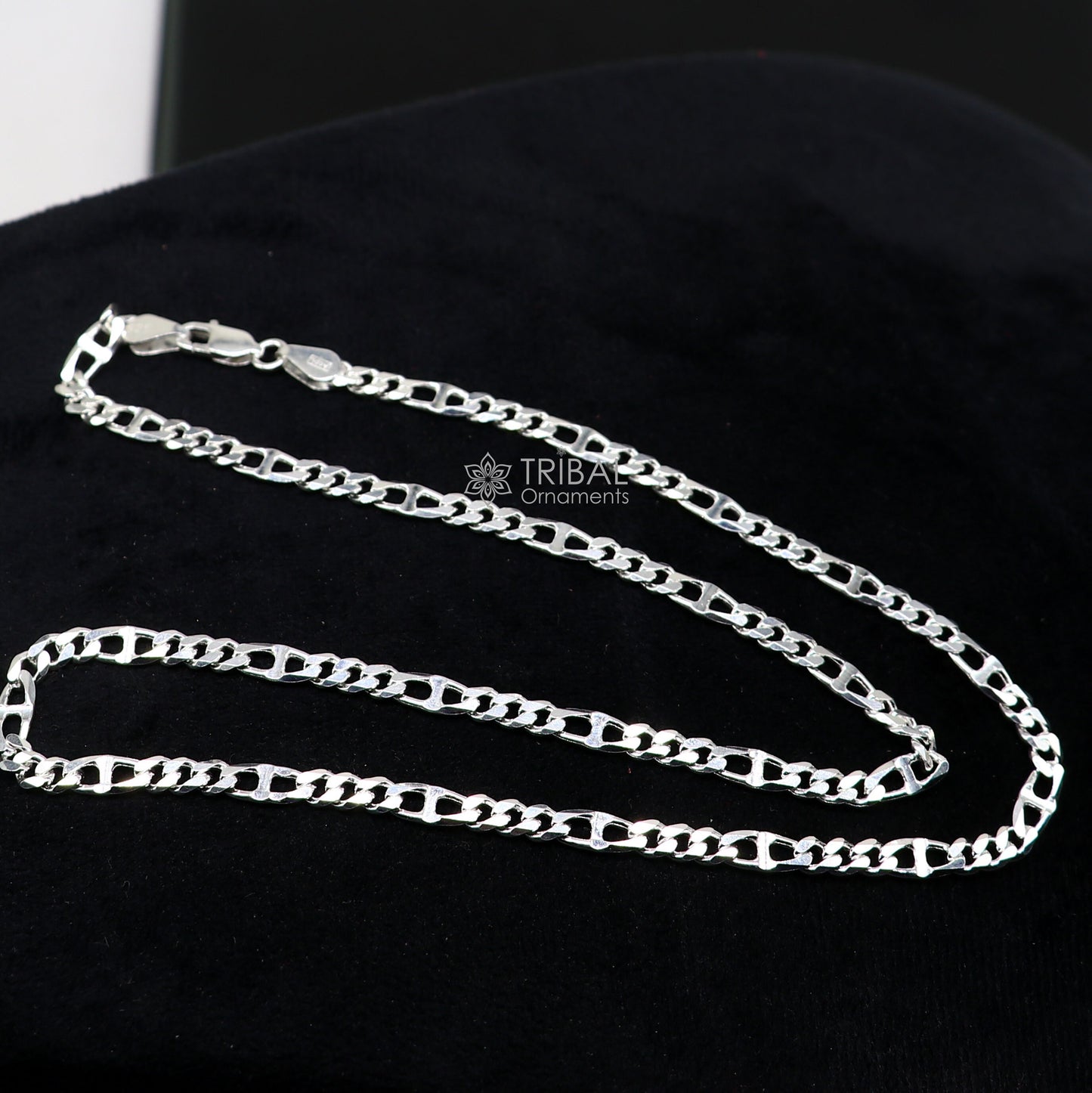 20" 4MM 925 sterling silver handmade solid fancy stylish silver chain necklace Nawabi chain best gifting jewelry from India ch244 - TRIBAL ORNAMENTS