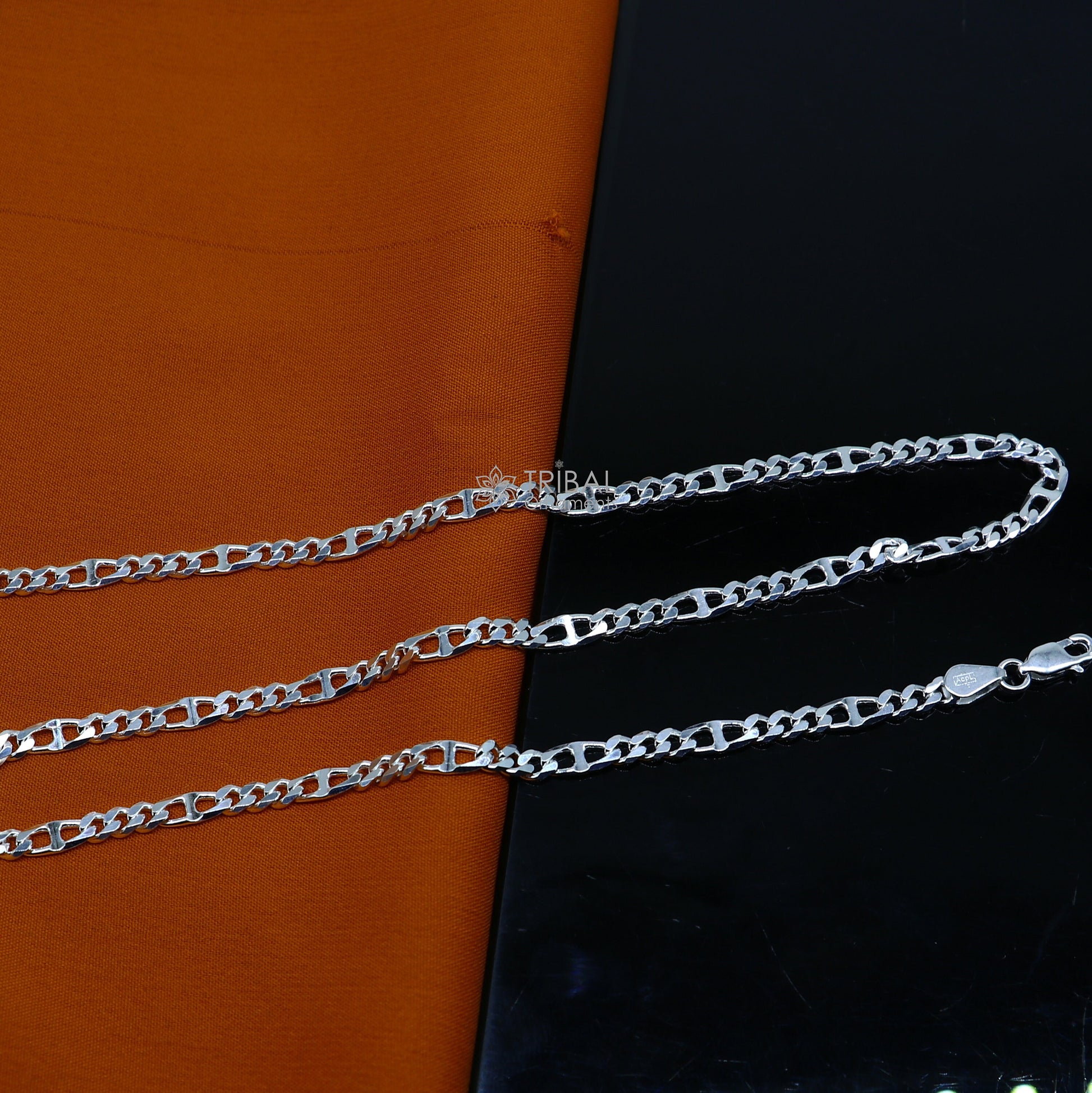 20" 4MM 925 sterling silver handmade solid fancy stylish silver chain necklace Nawabi chain best gifting jewelry from India ch244 - TRIBAL ORNAMENTS