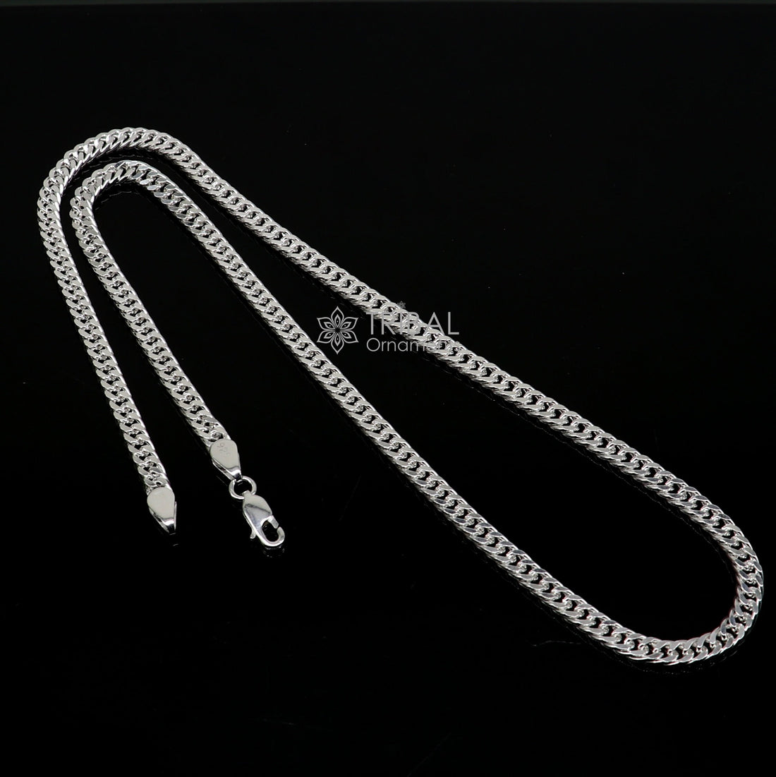 20"/24" 4MM 925 sterling silver handmade solid fancy stylish silver chain necklace curb cuban chain best gifting jewelry from India ch246 - TRIBAL ORNAMENTS