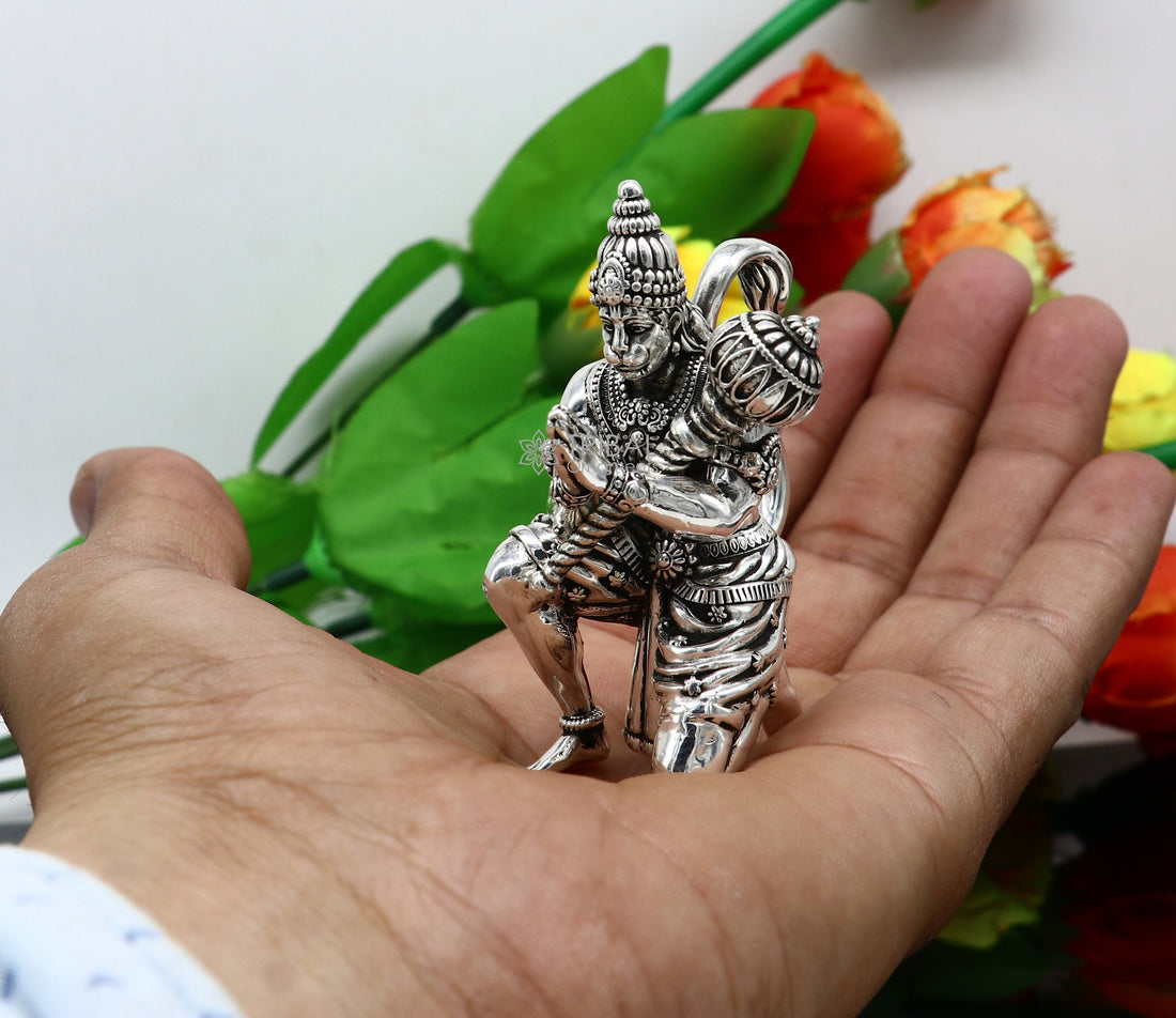 2.5" 925 silver handmade Lord hanuman statue, best puja or gifting god hanuman statue sculpture home temple puja art figurine art619 - TRIBAL ORNAMENTS