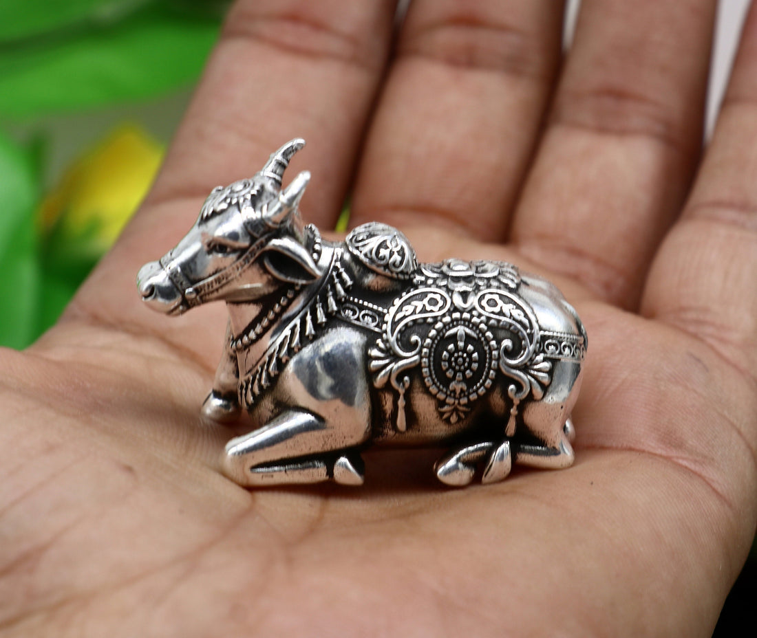 925 Sterling silver Lord Shiva Vahan Nandi Maharaj handmade small article for puja, best gift for lord Shiva, divine Nandi statue Art621 - TRIBAL ORNAMENTS