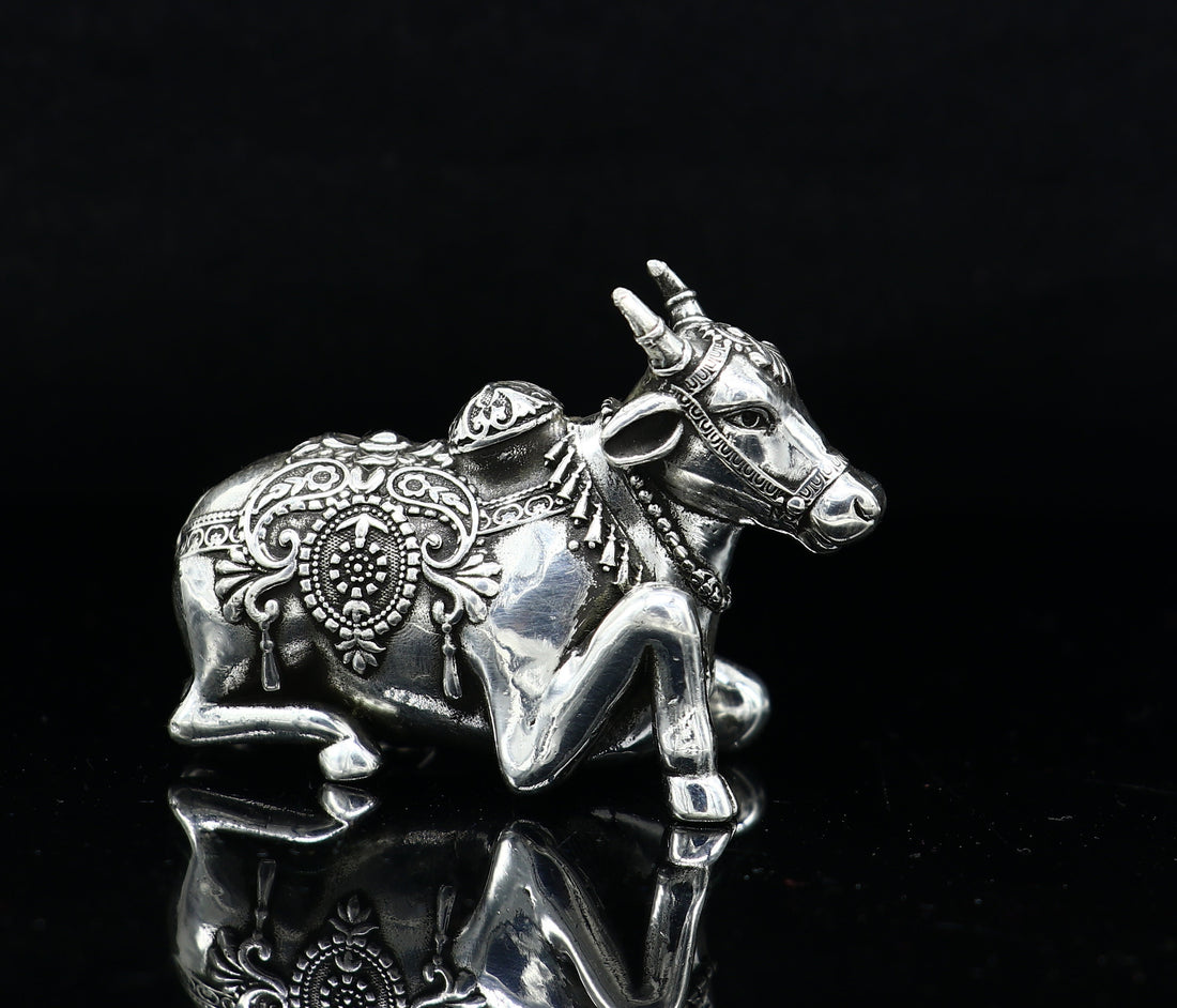 925 Sterling silver Lord Shiva Vahan Nandi Maharaj handmade small article for puja, best gift for lord Shiva, divine Nandi statue Art621 - TRIBAL ORNAMENTS