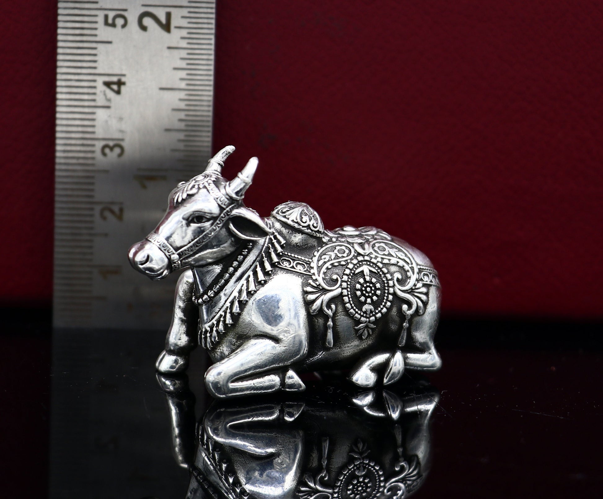 925 Sterling silver Lord Shiva Vahan Nandi Maharaj handmade small article for puja, best gift for lord Shiva, divine Nandi statue Art621 - TRIBAL ORNAMENTS