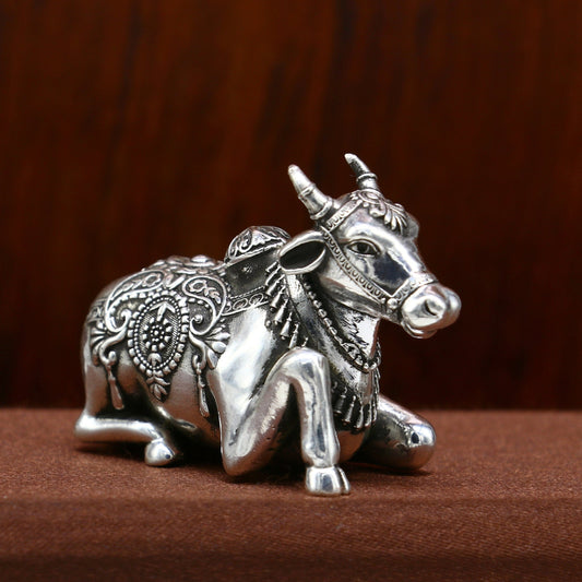 925 Sterling silver Lord Shiva Vahan Nandi Maharaj handmade small article for puja, best gift for lord Shiva, divine Nandi statue Art621 - TRIBAL ORNAMENTS
