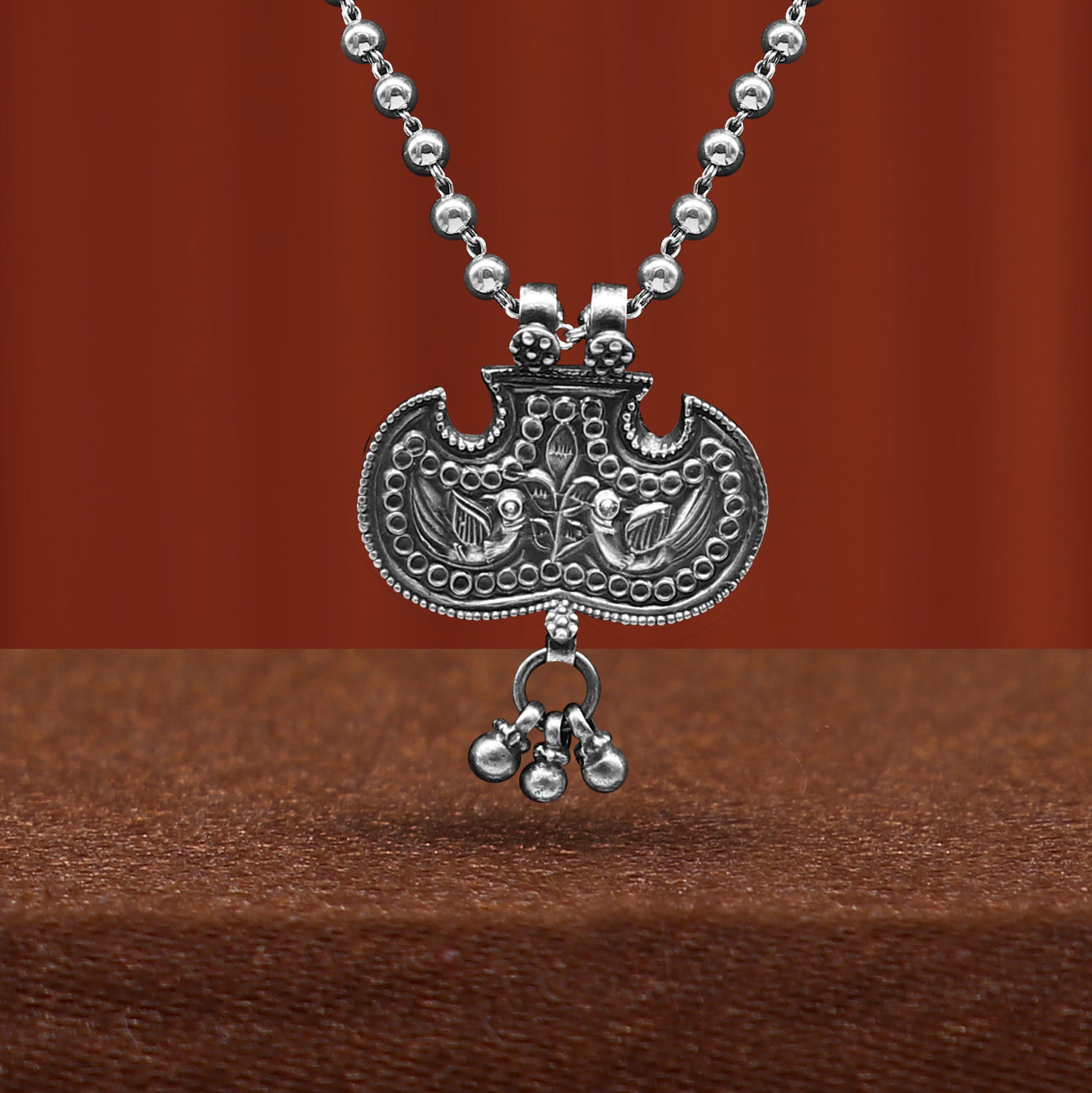 925 sterling silver handmade 4mm beaded long necklace with unique design traditional cultural functional necklace jewelry  SET581 - TRIBAL ORNAMENTS