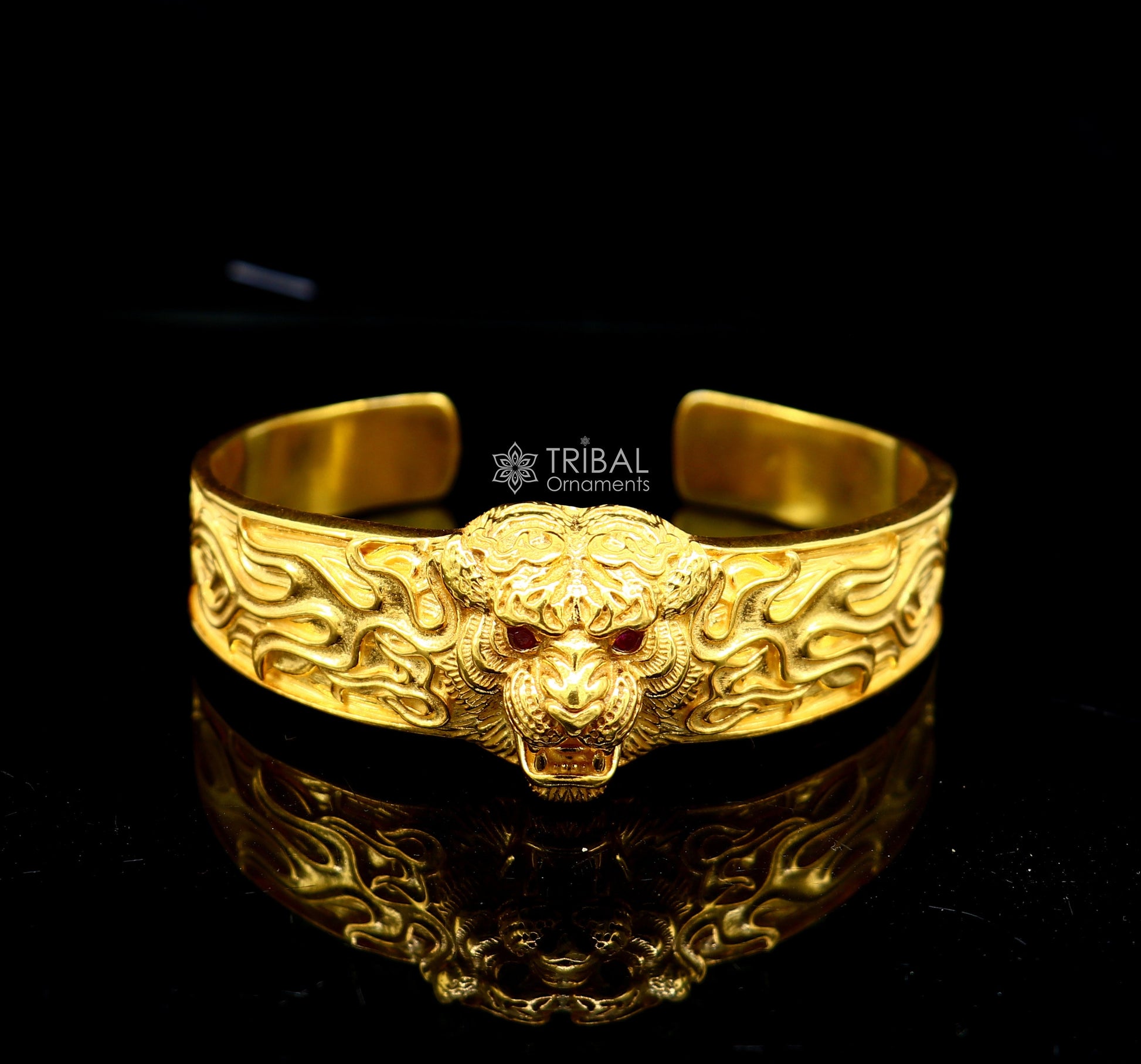 925 Sterling silver handmade excellent lion face solid cuff kada Gold polished bracelet amazing bracelet vintage style men's jewelry cuff147 - TRIBAL ORNAMENTS